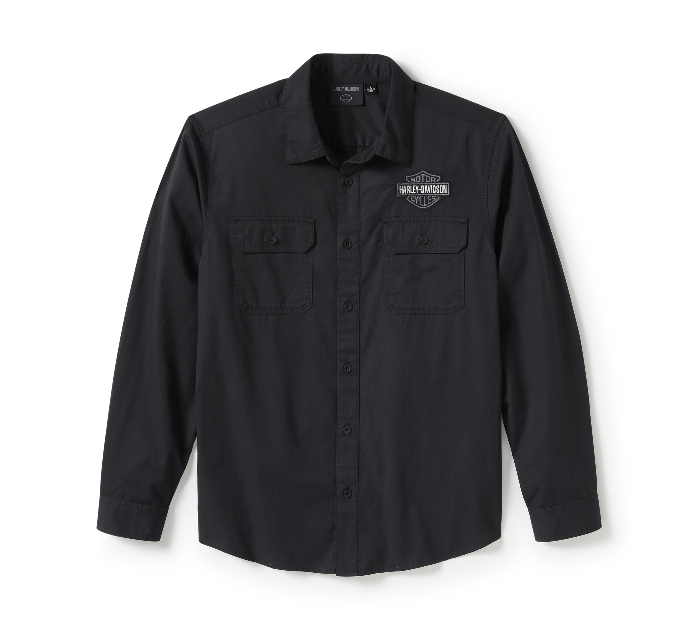 Camicia Harley-Davidson Donna Maniche Lunghe - Cotone Nero Con Bar & Shield Allungato
