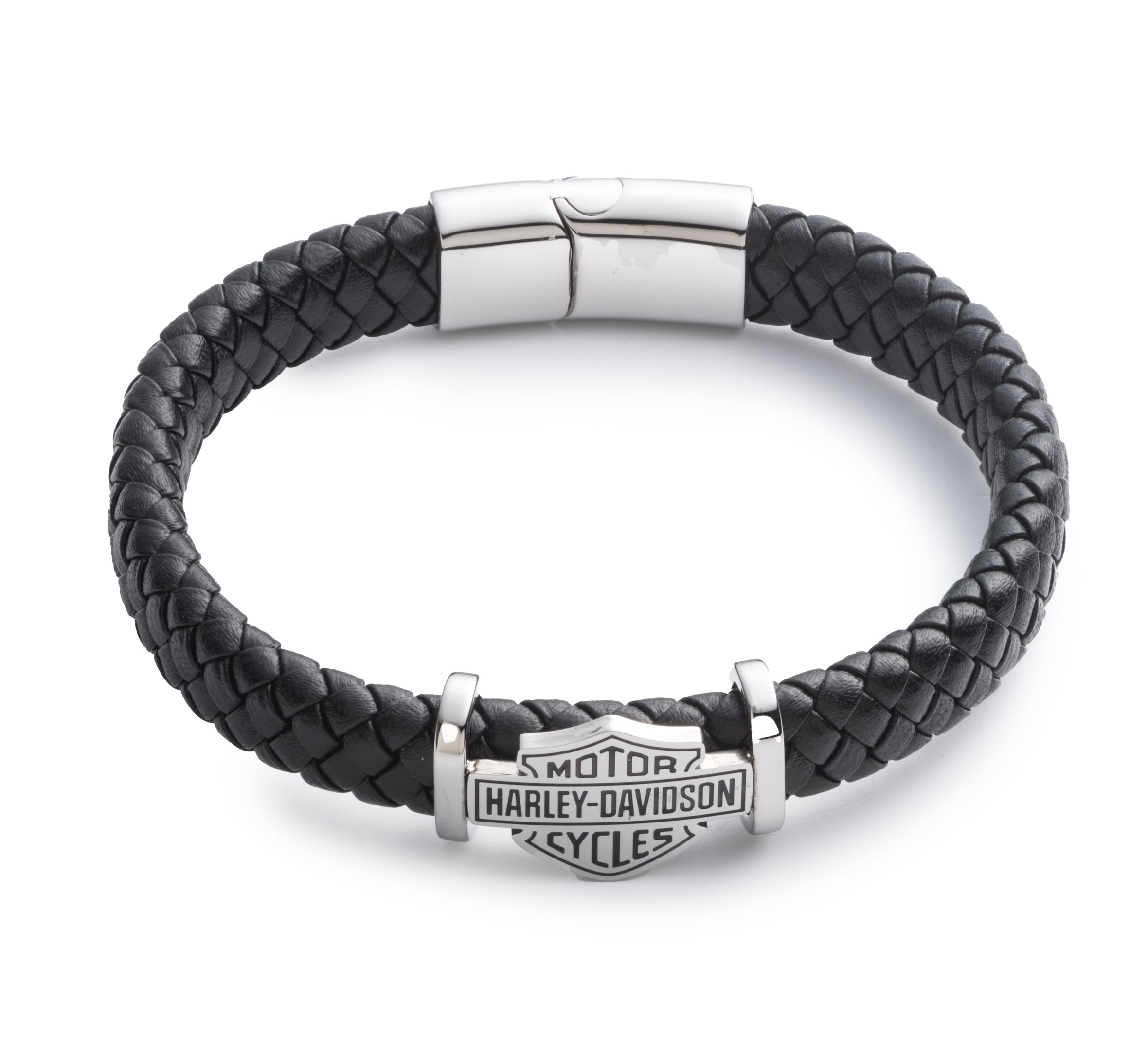 Men's 9" Bar & Shield Braided Leather Cuff Bracelet