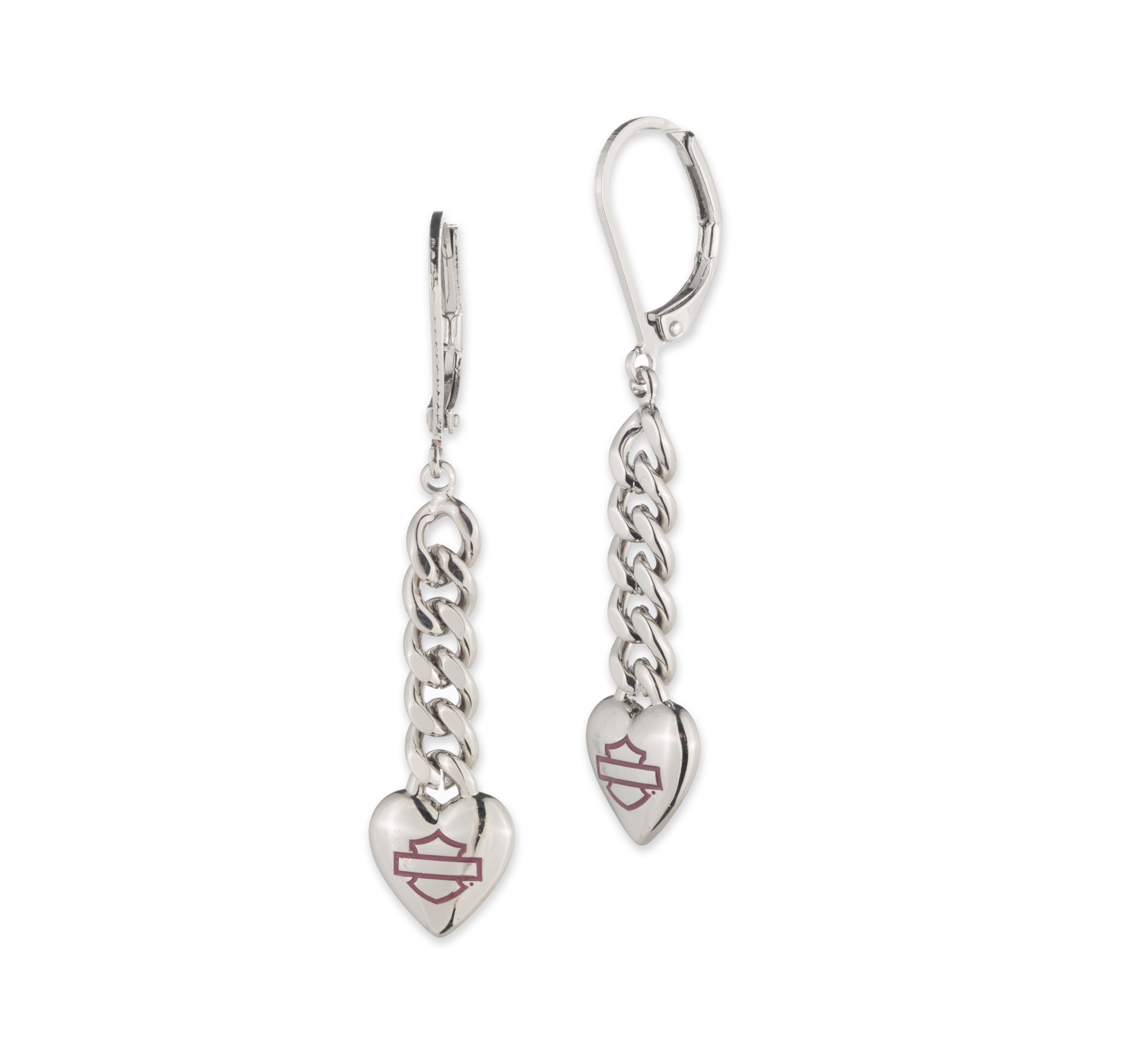 Women's Bar & Shield Chain and Heart Drop Earrings