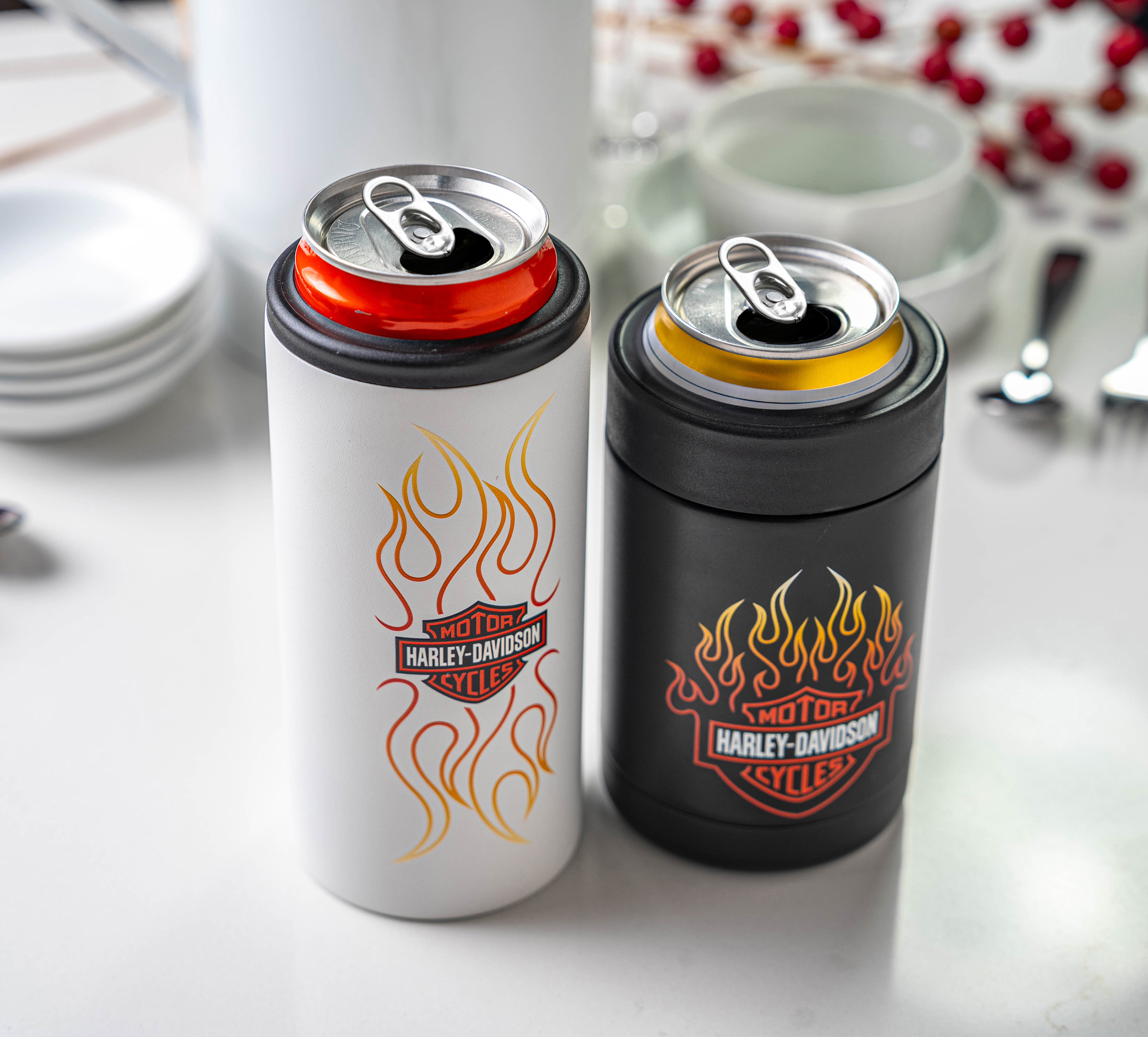 Bar & Shield Flames Stainless Can Cooler Set of 2