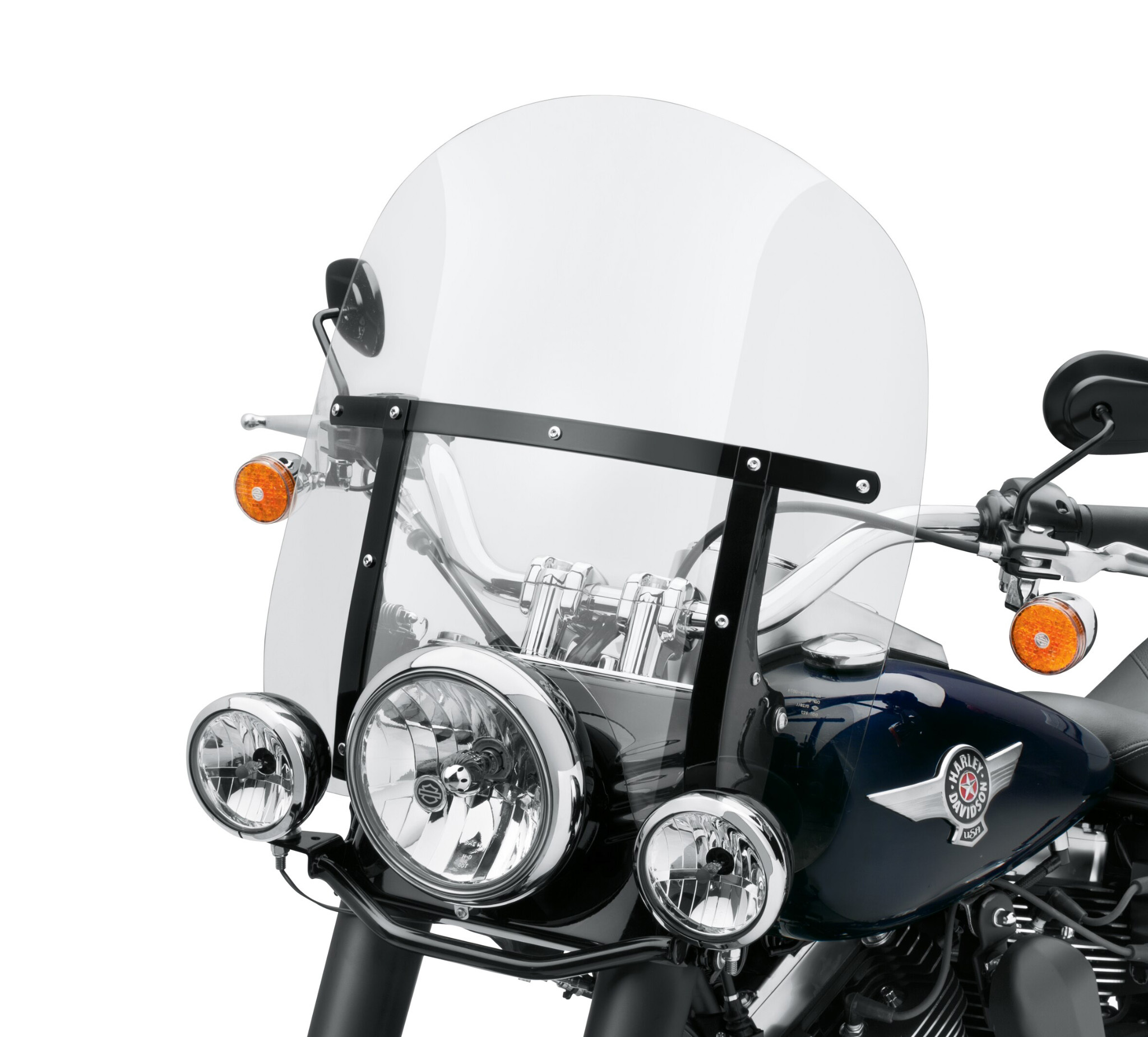 King-Size H-D Detachables Windshield for FL Softail Models - 18 in. Light Smoke, Gloss Black Brace
