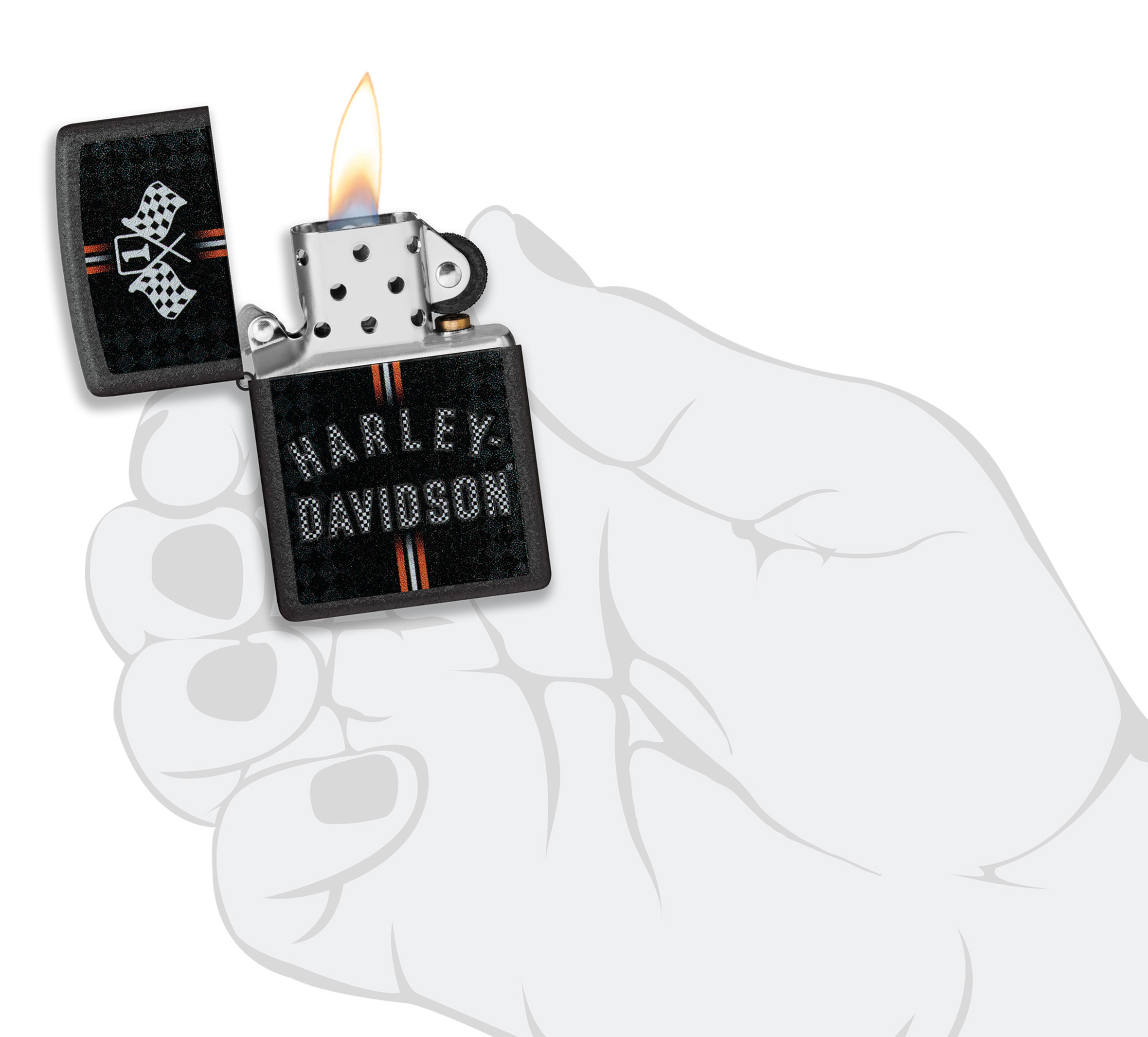 Harley-Davidson Checkered Flags Design Black Crackle Windproof Lighter
