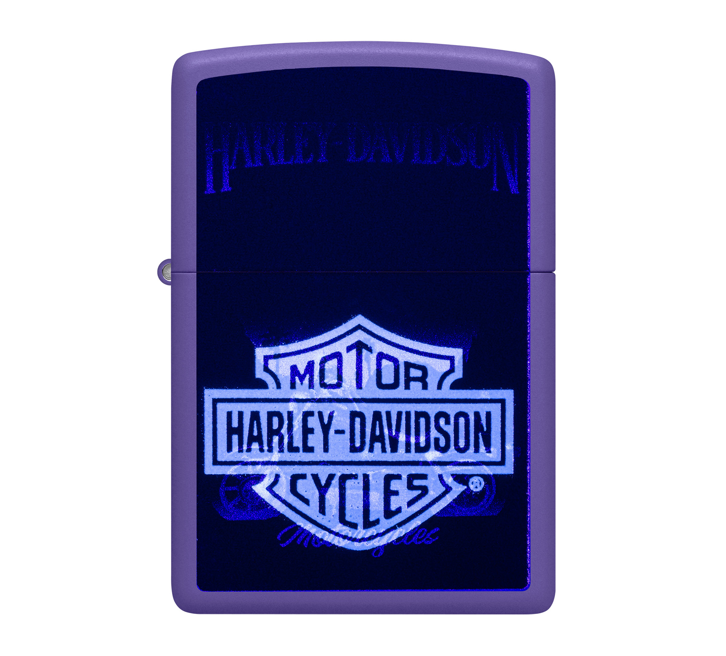Harley-Davidson® Black Light Logo Reveal Purple Matte Windproof Lighter