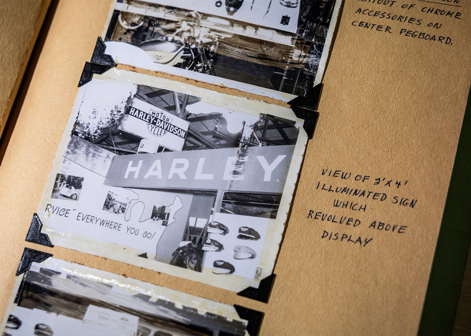 An inner page of Joe Campbell’s 1960 Daytona Motorcycle show report detailing the illuminated display that rotates