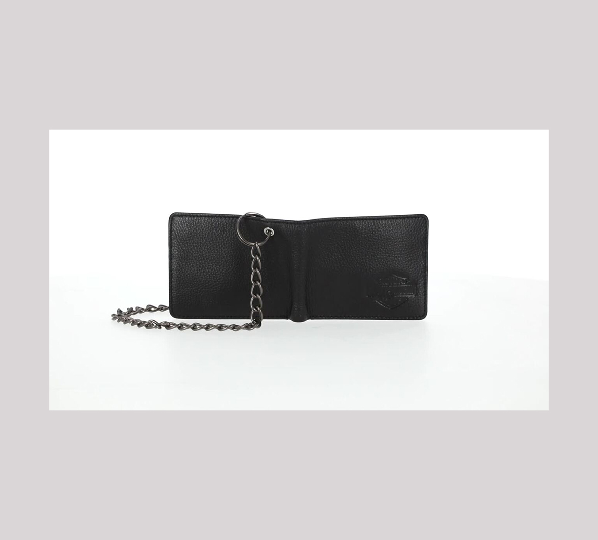 Mens Bar & Shield Core Pebble Billfold Wallet With Chain
