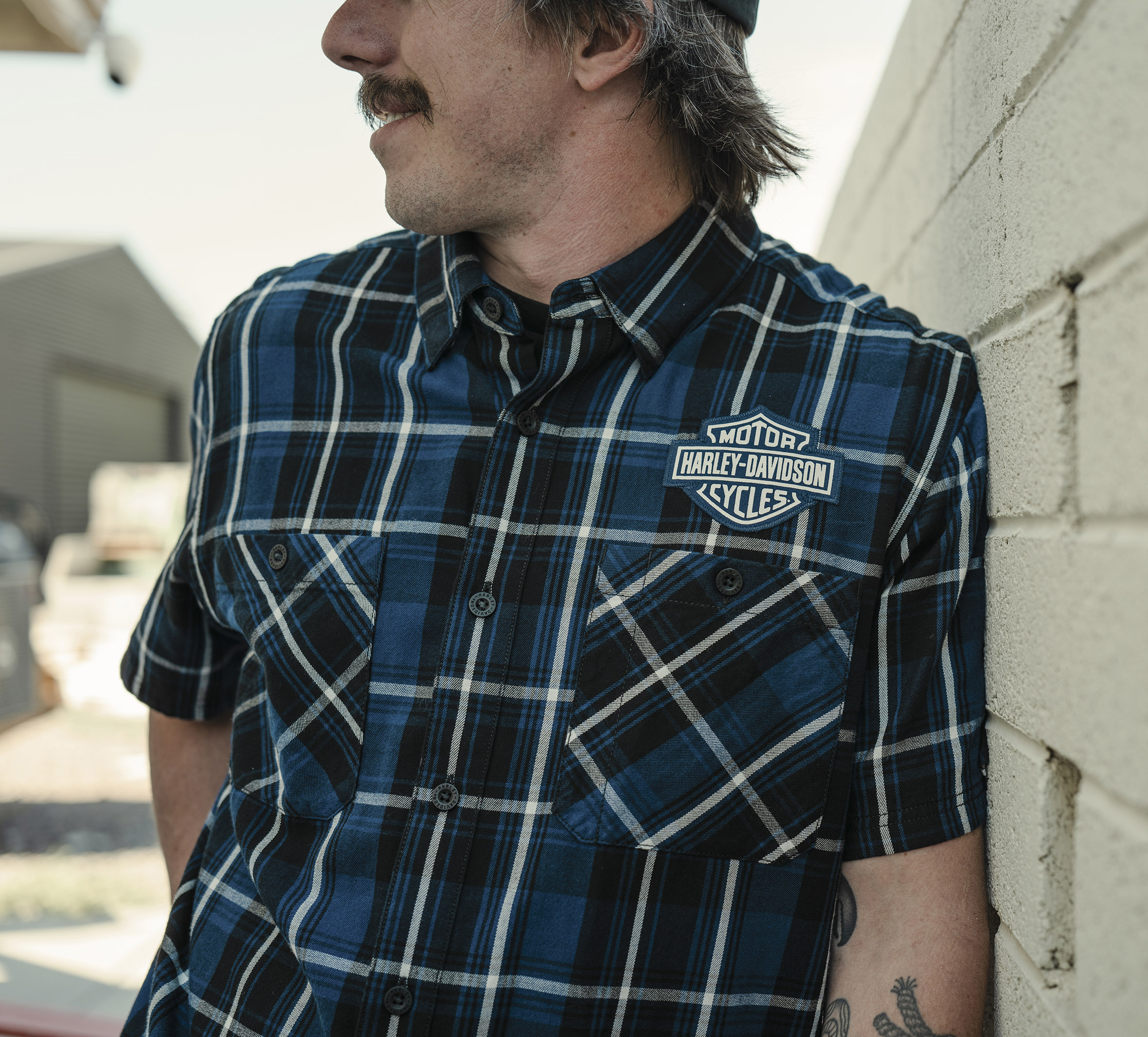 Chemise à carreaux H-D Essential à manches courtes pour hommes