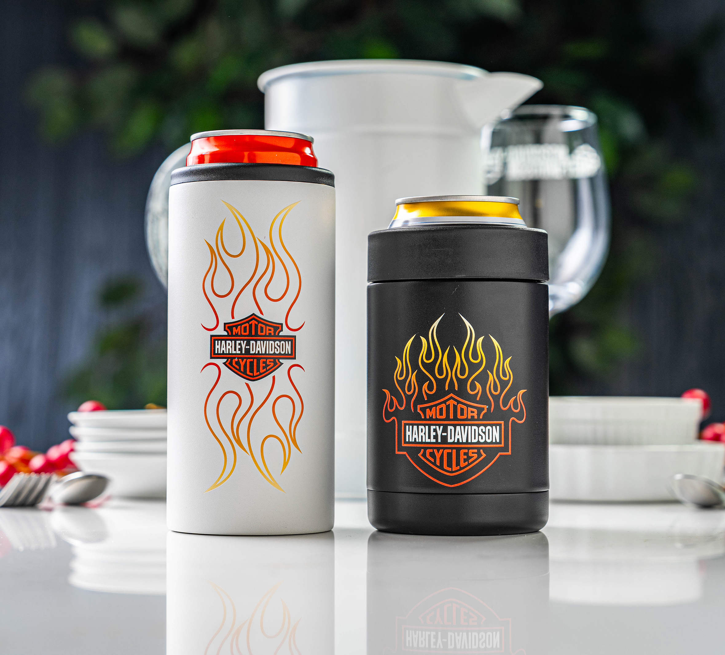 Bar & Shield Flames Stainless Can Cooler Set of 2