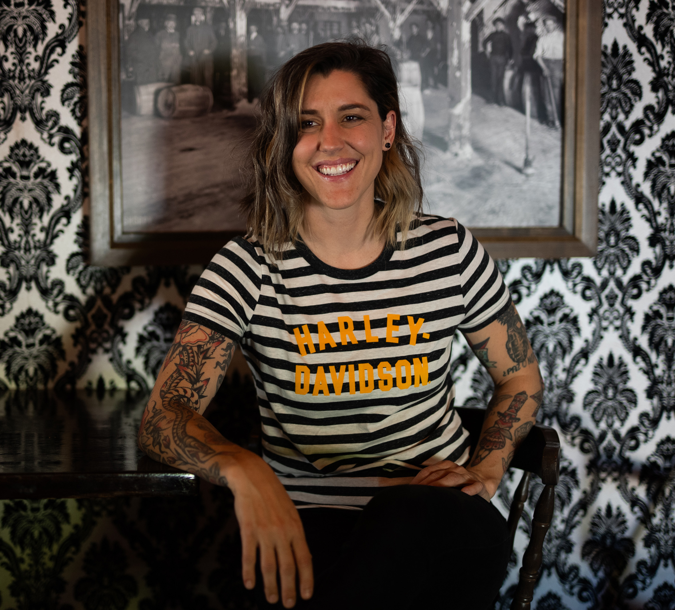 Women's Striped Race Font Tee