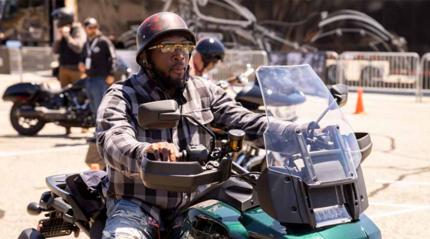 Man on demo H-D motorcycle