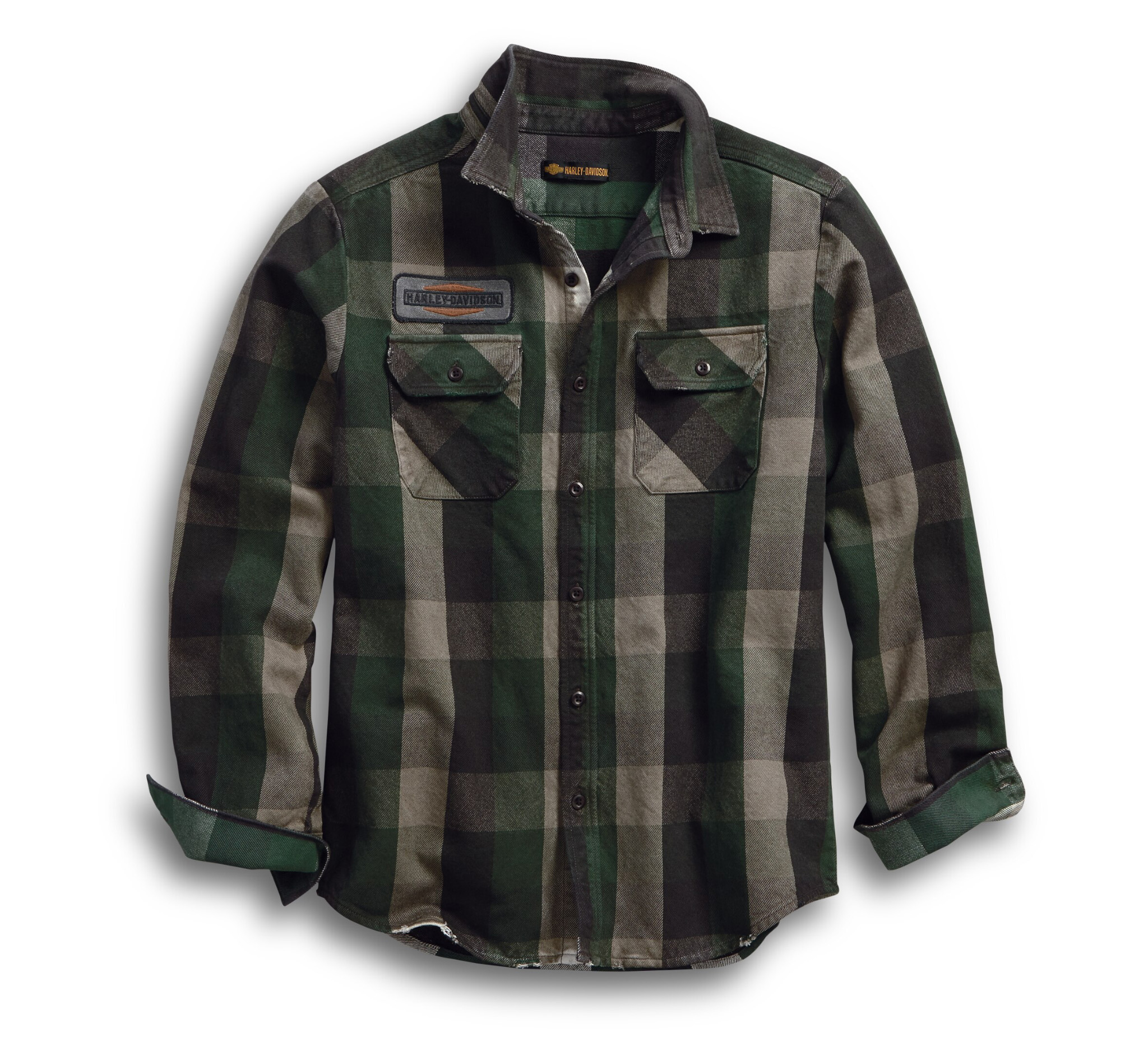 Harley-Davidson Men's Metallic Sunburst Green Plaid Short Sleeve Woven Shirt – S10