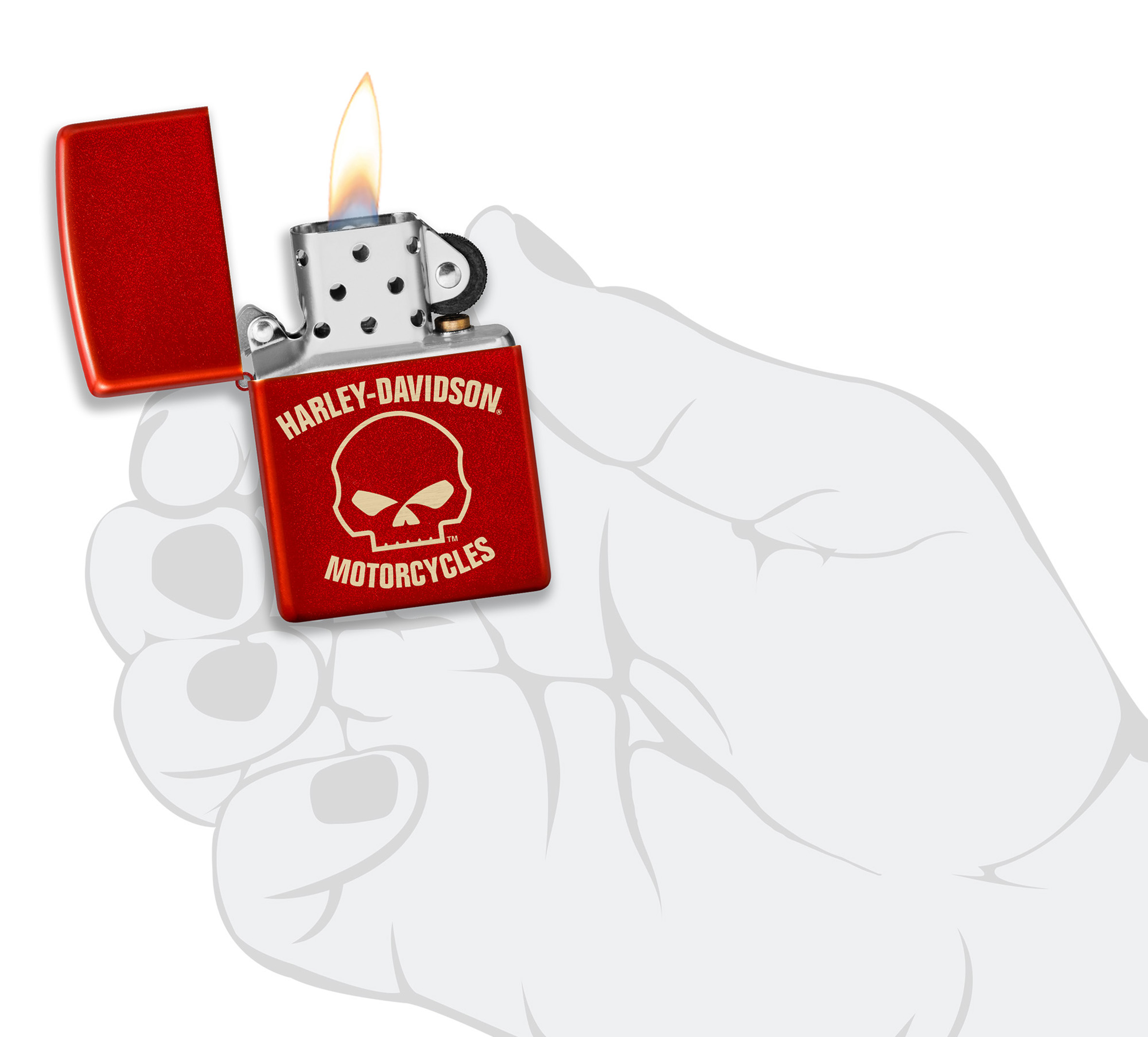 Harley Davidson Willie G Skull Laser Metallic Red Windproof Lighter