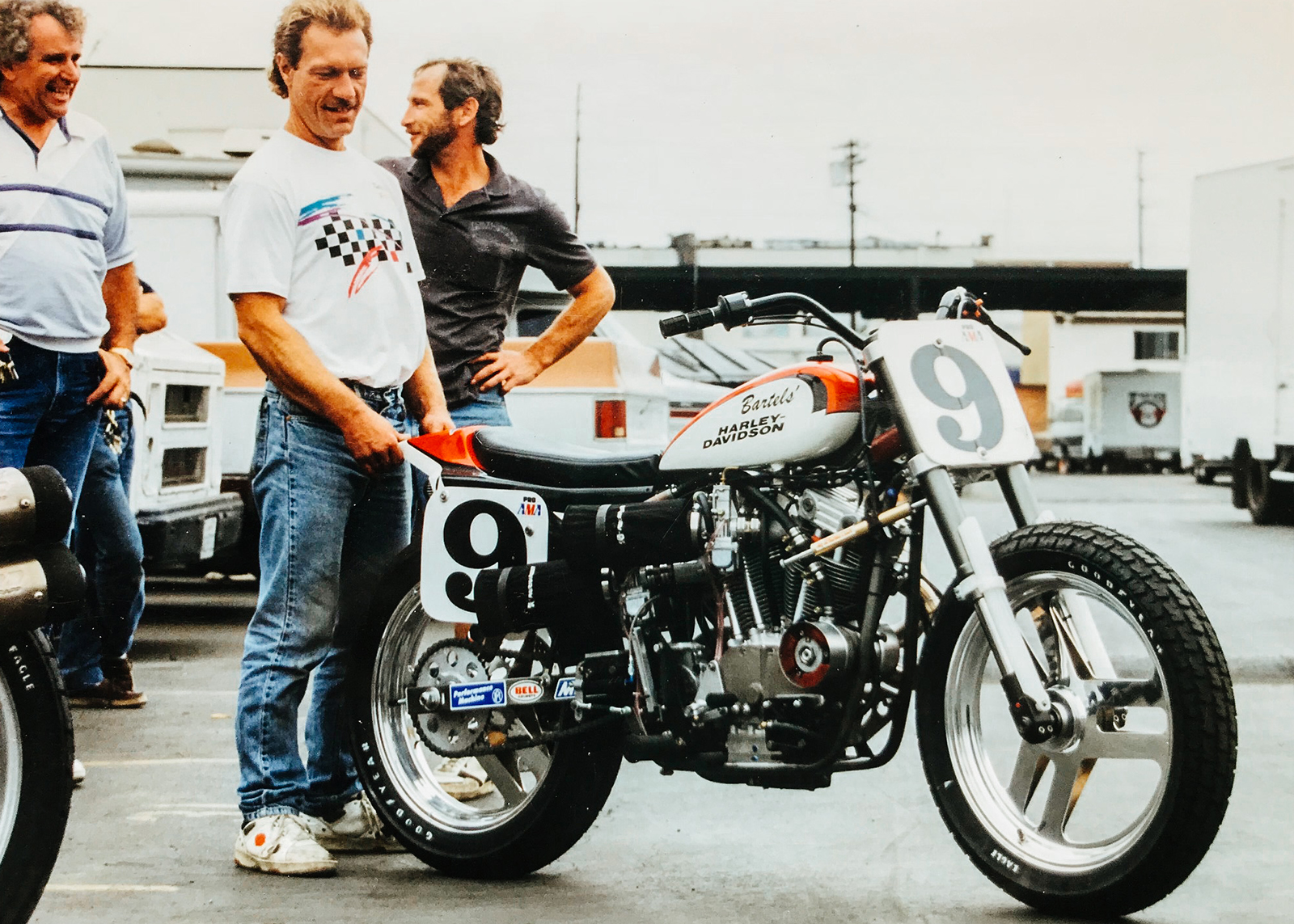 A vintage photo of Bartel’s Harley-Davidson race bike.