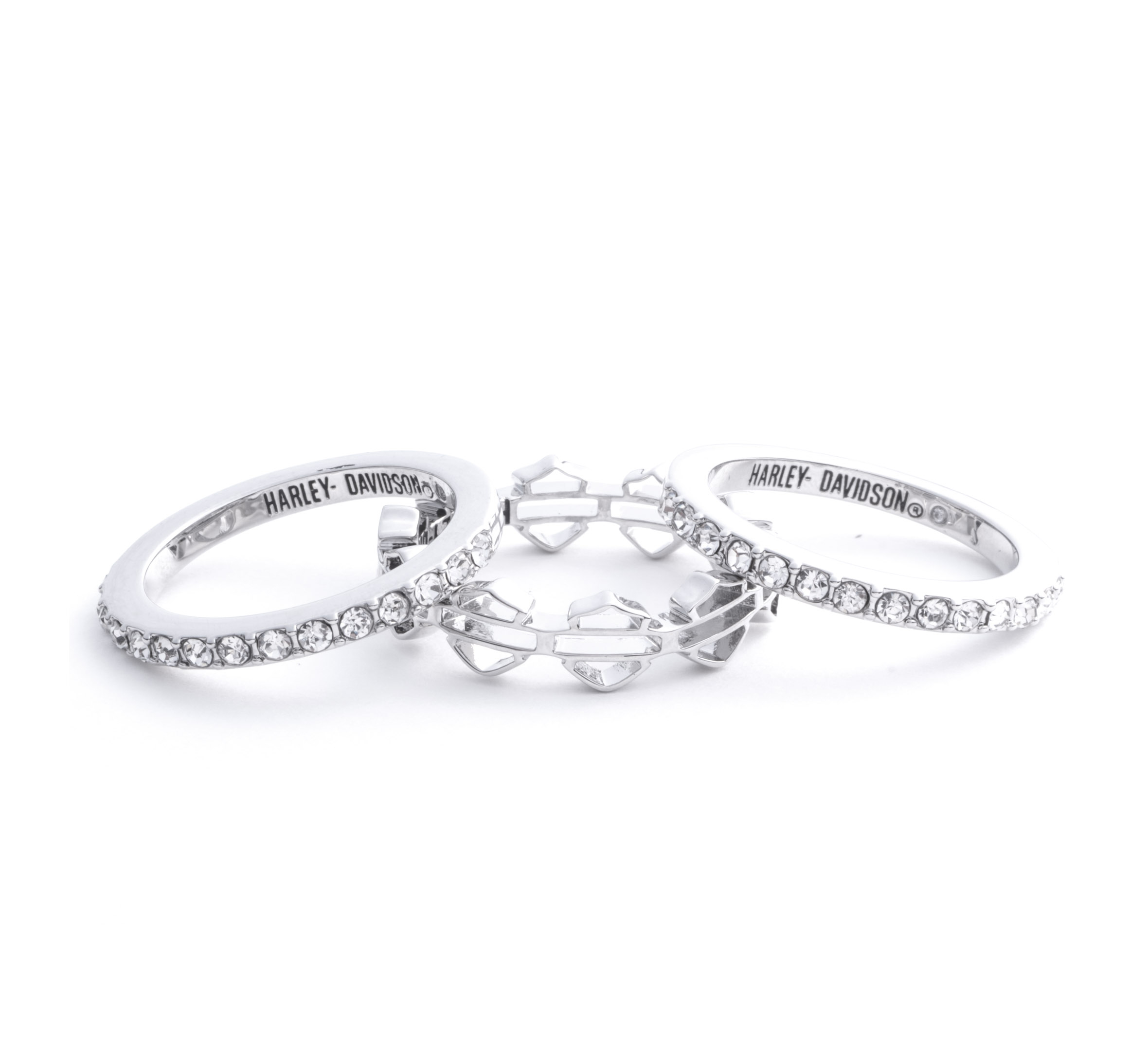 Women's Set of 3 Bar & Shield Logo Stackable Rings