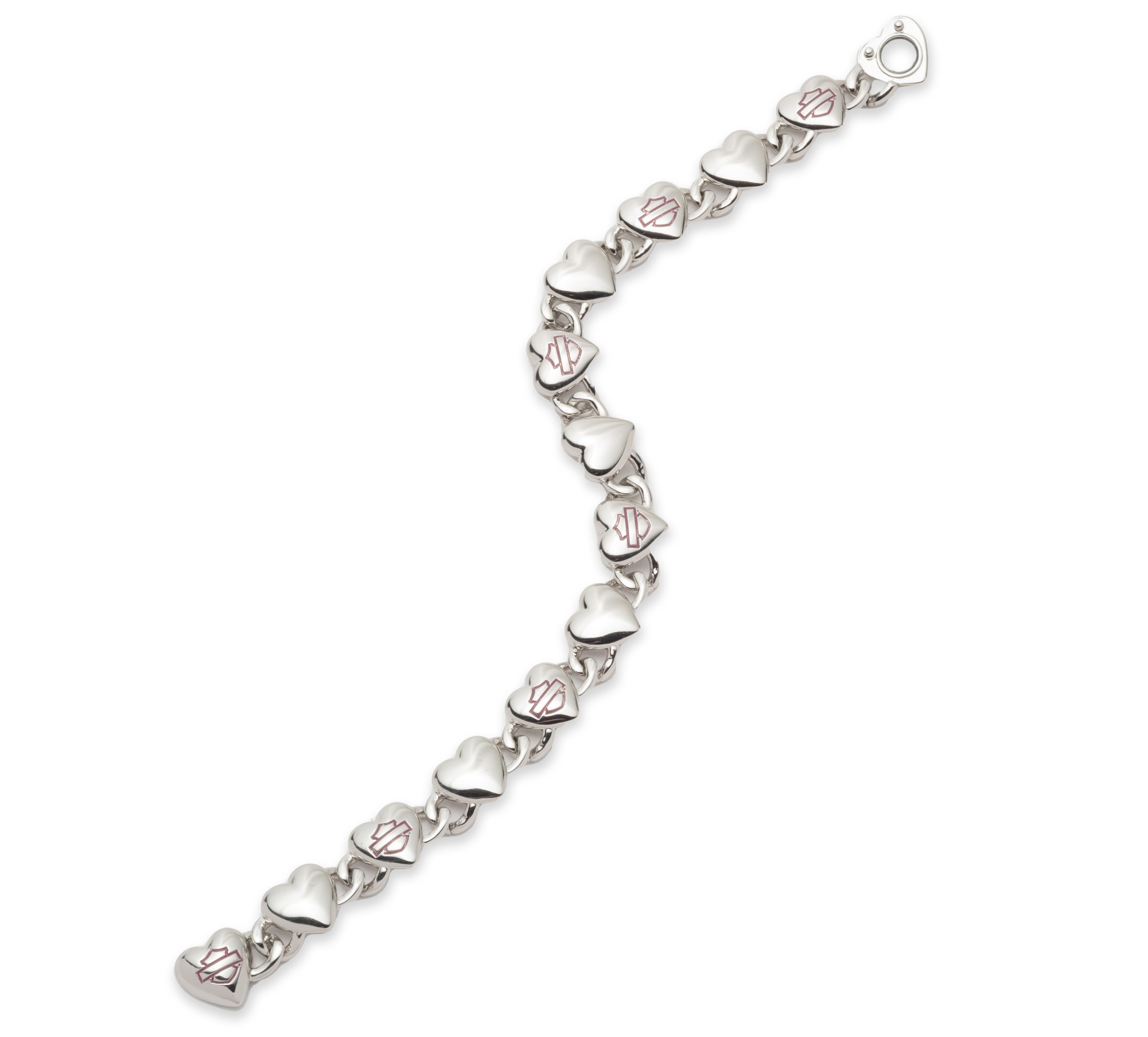 Women's Bar & Shield Pink Heart Chain Link Flex Bracelet