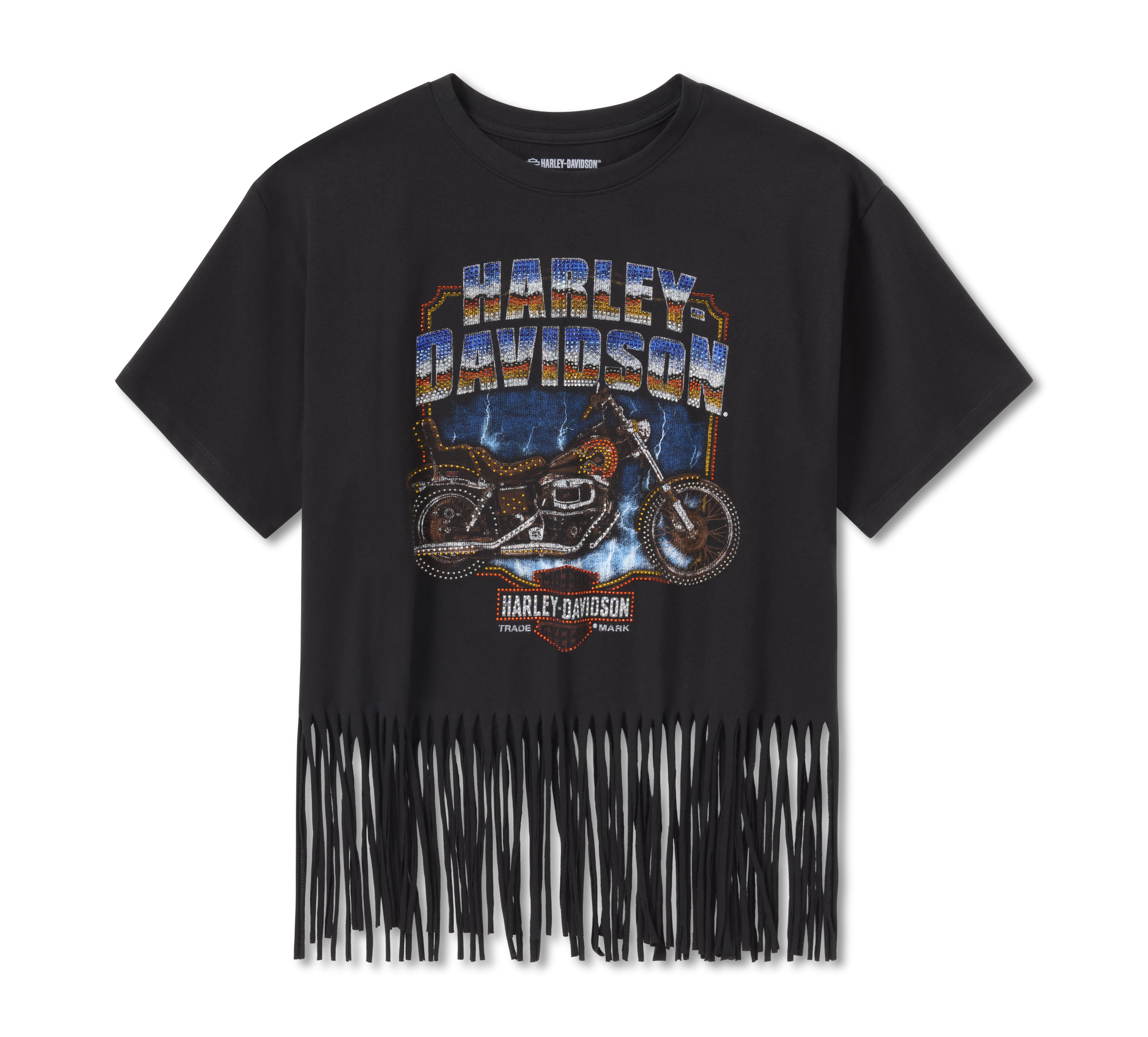 Women's Bling Chrome Fringe Hem Boxy Short Sleeve Tee | Harley