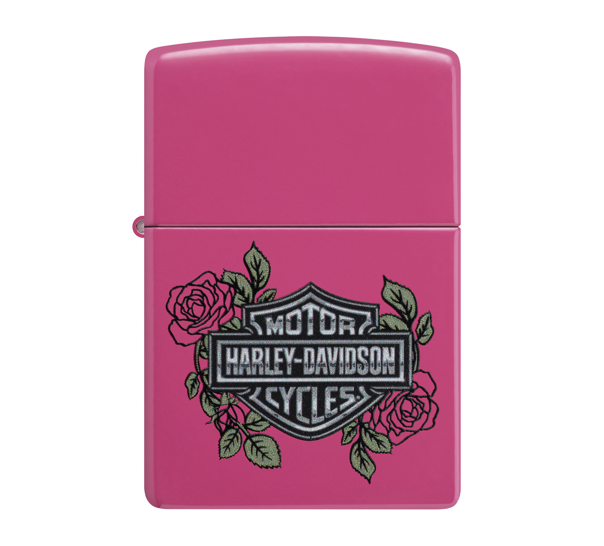 Harley-Davidson® Bar and Shield Logo with Roses Color Image Pink Matte Windproof Lighter