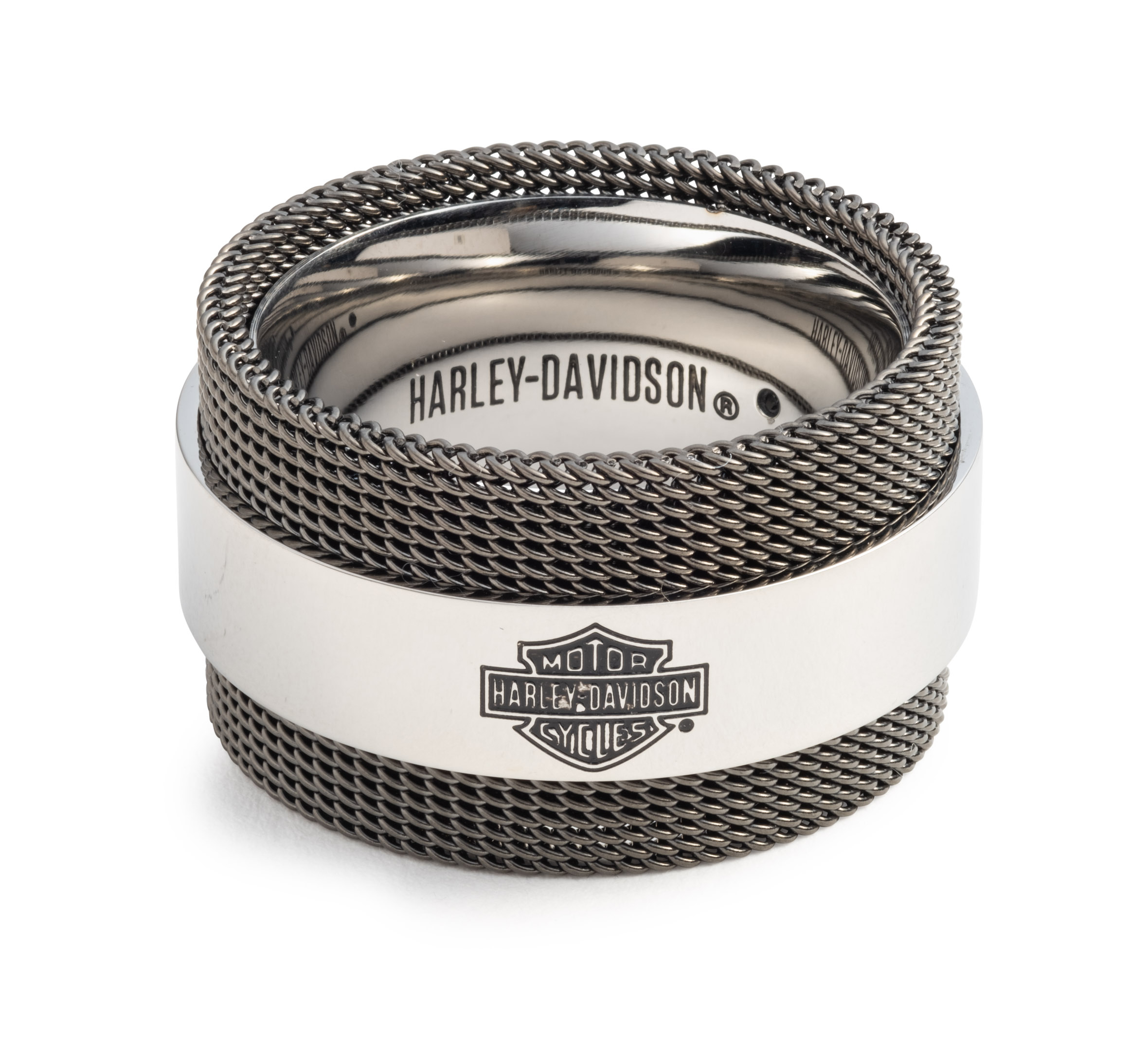 Men's Bar & Shield Logo Mesh Ring