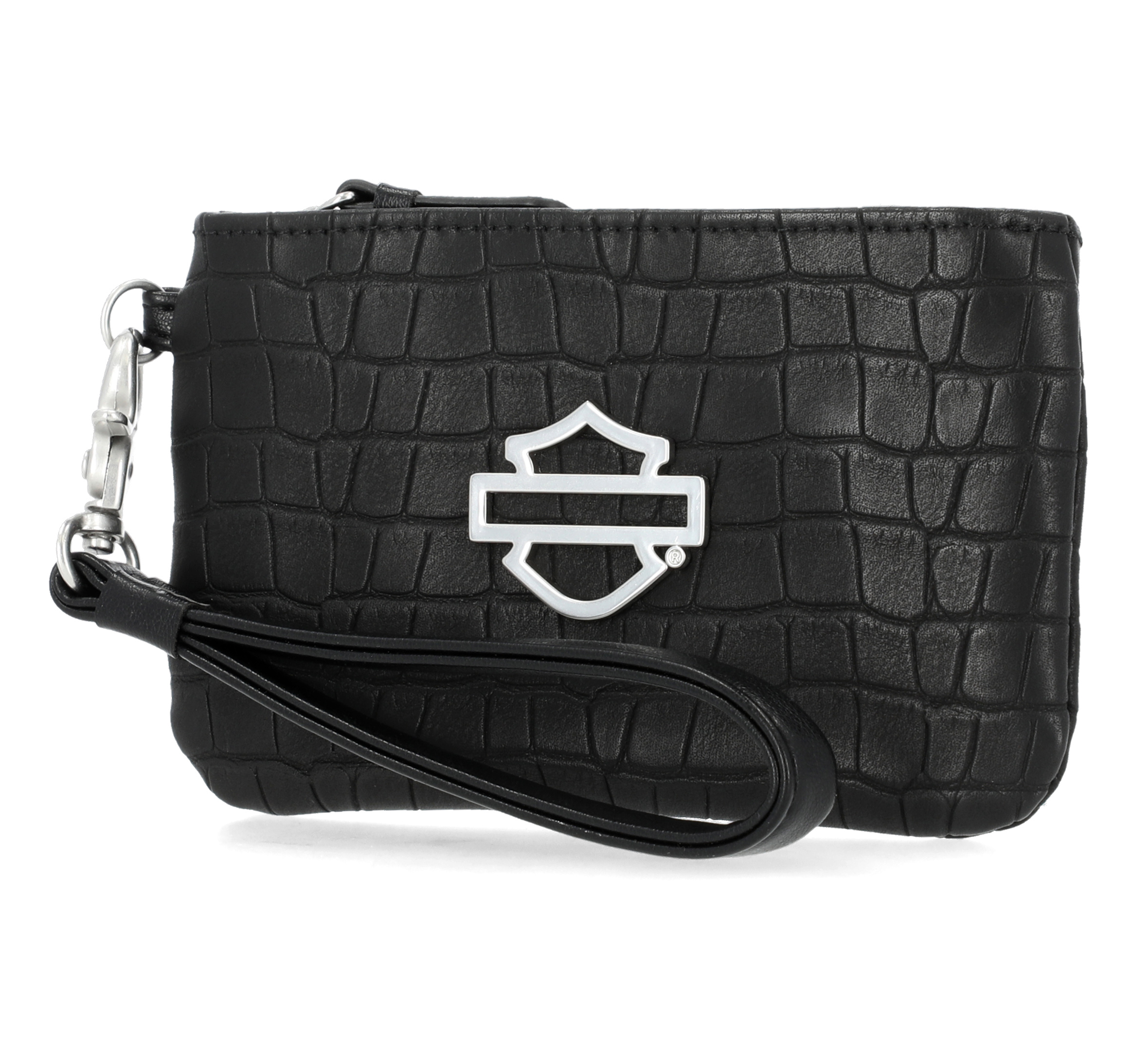 Croco Bar & Shield Coin Case With Wristlet
