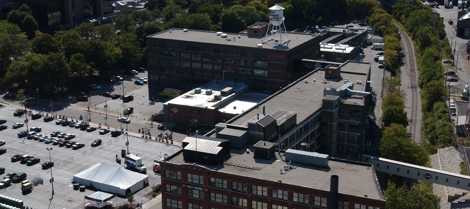 An aerial photograph of Harley-Davidson's campus 