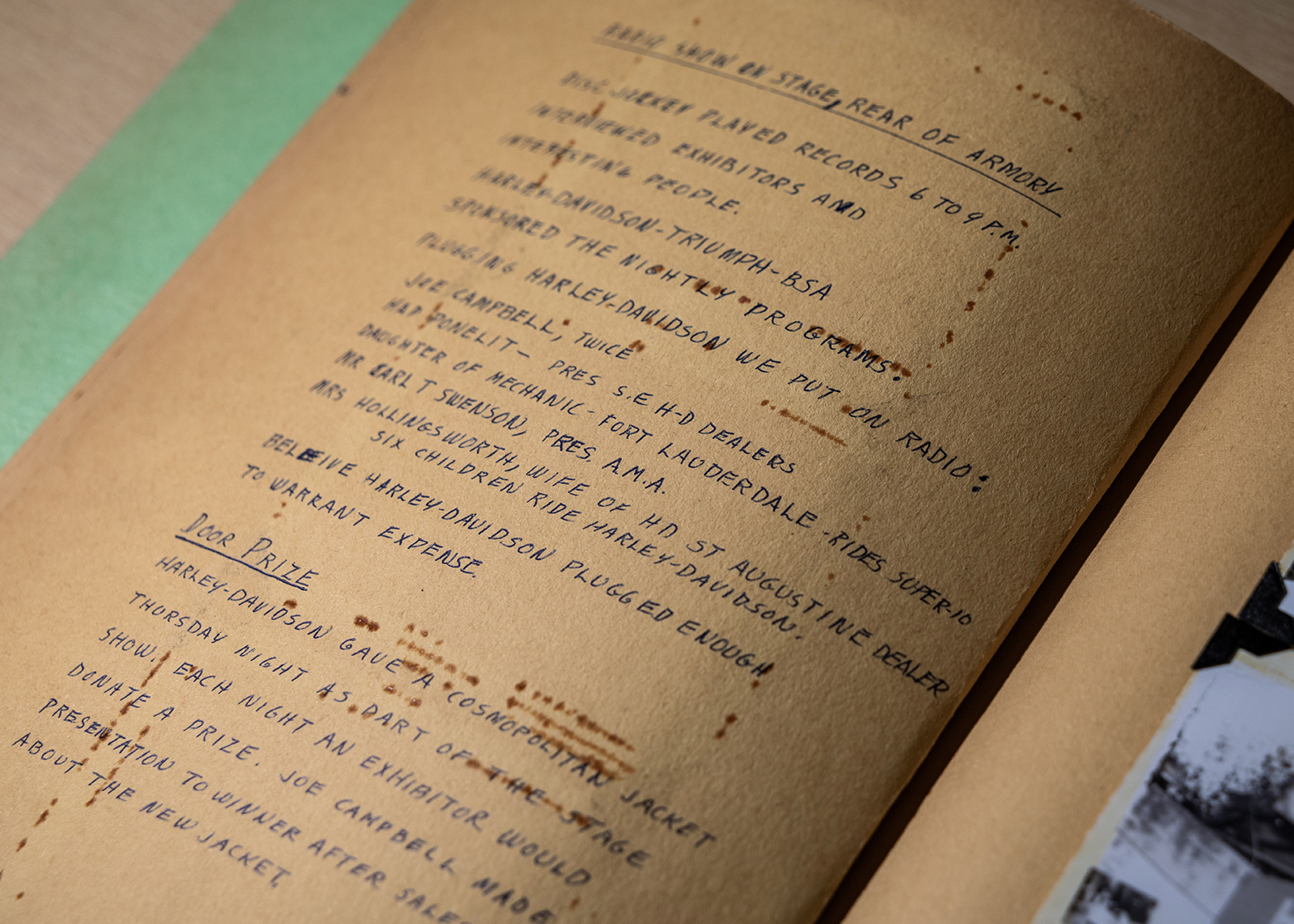 An inner page of Joe Campbell’s 1960 Daytona Motorcycle show report detailing some of happenings of the event