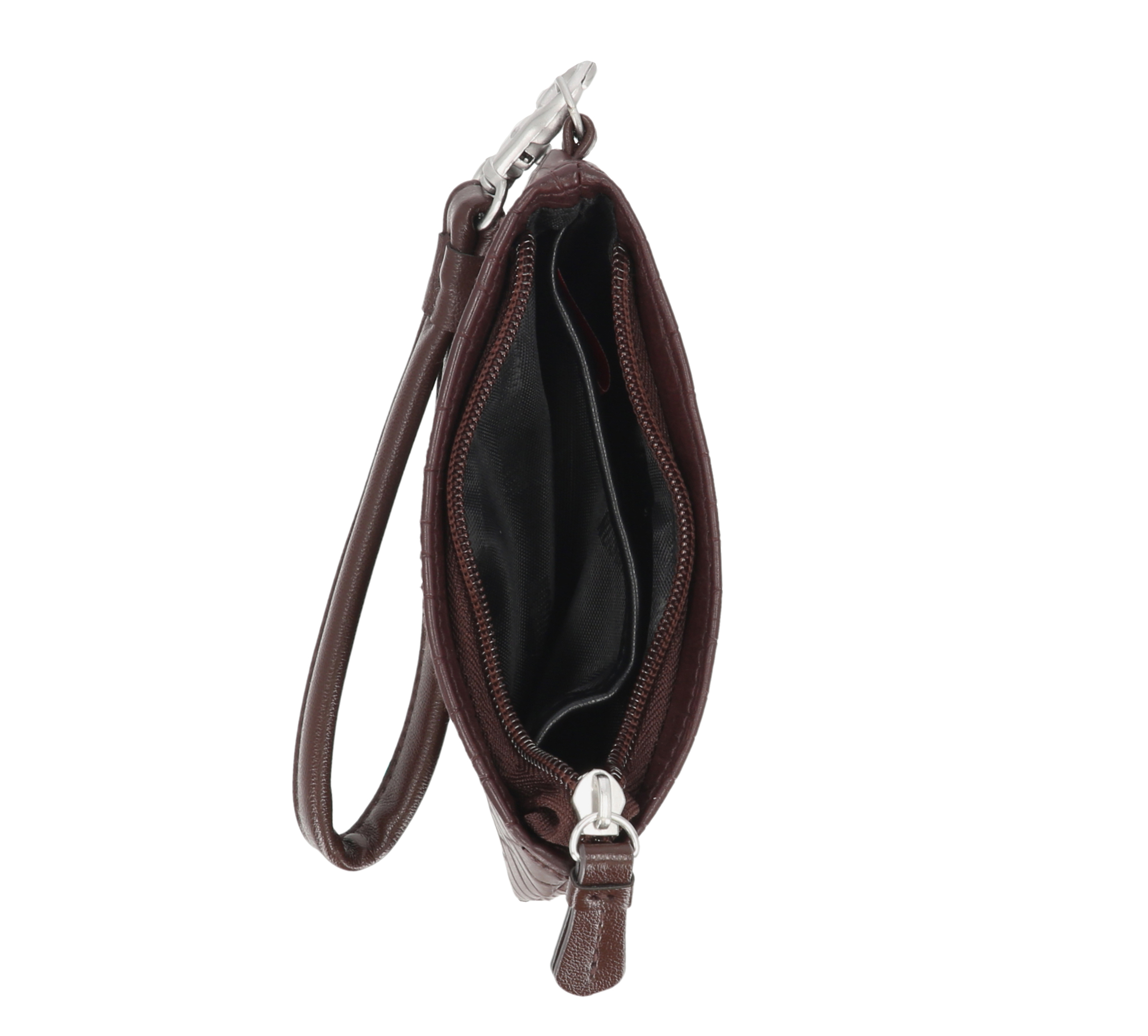 Croco Bar & Shield Coin Case With Wristlet