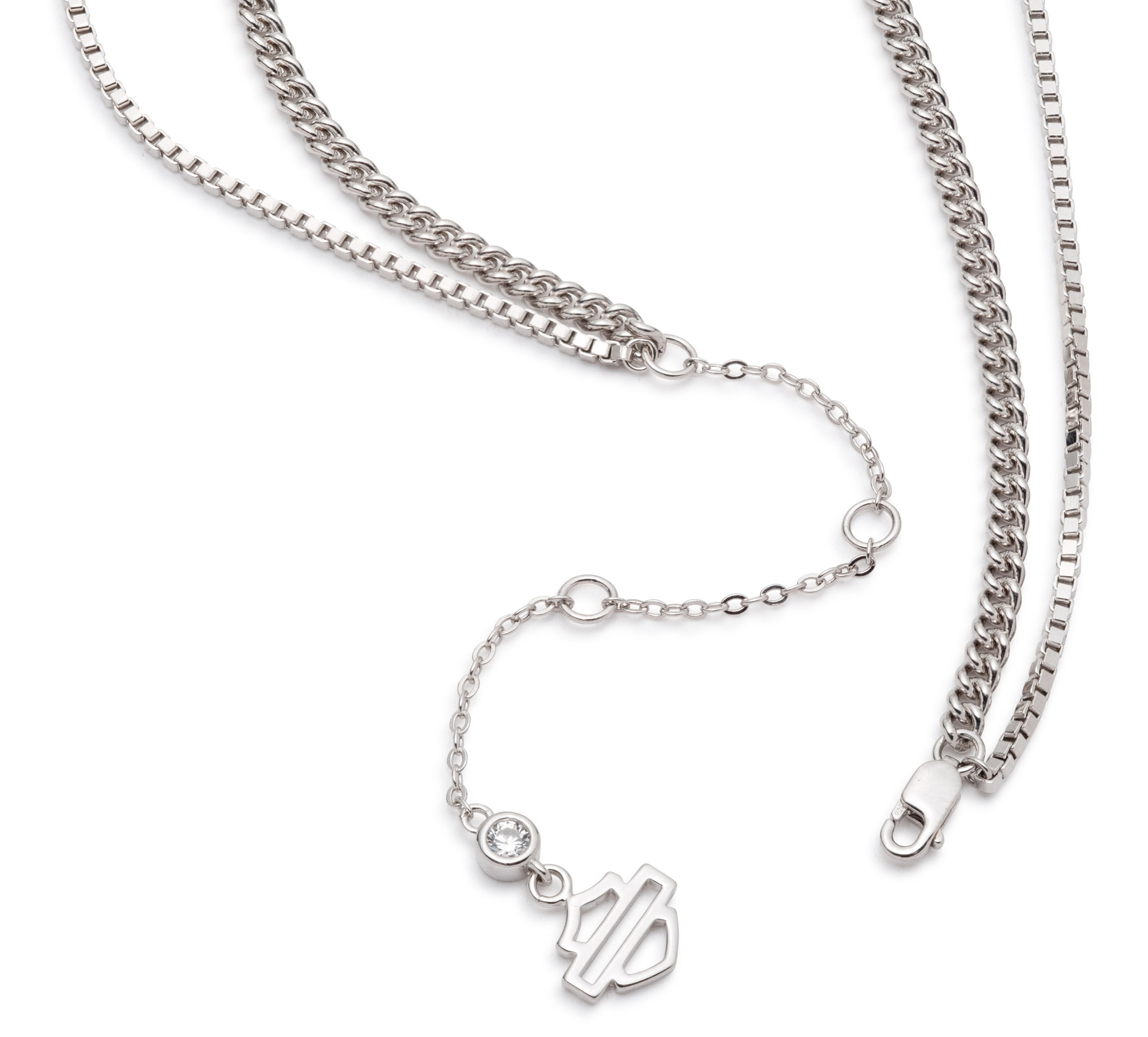 Women's Sterling Silver 16" Bar & Shield Heart Multi-Row Necklace