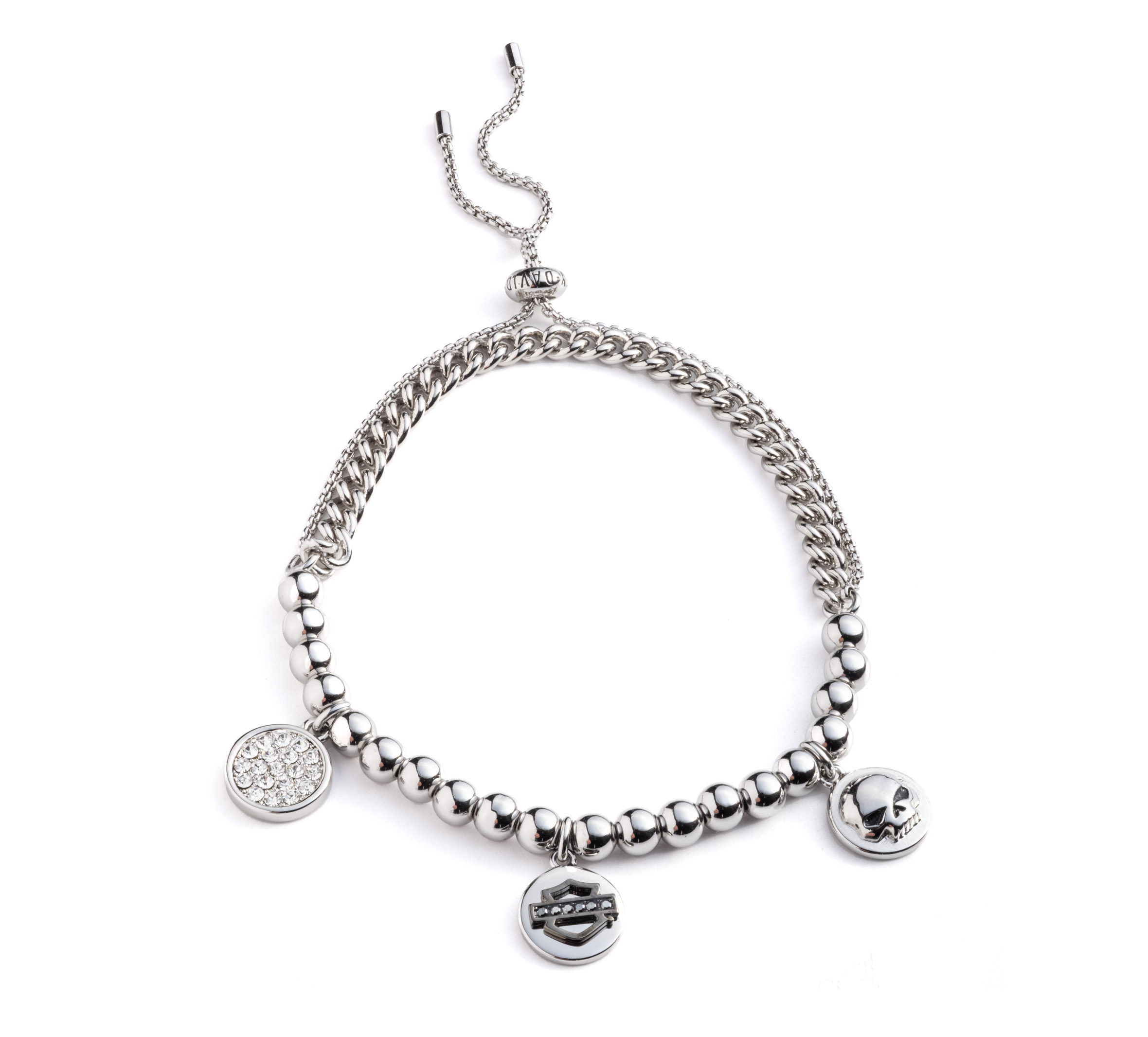 Women's Double Row Triple Charm Adjustable Slider Bracelet