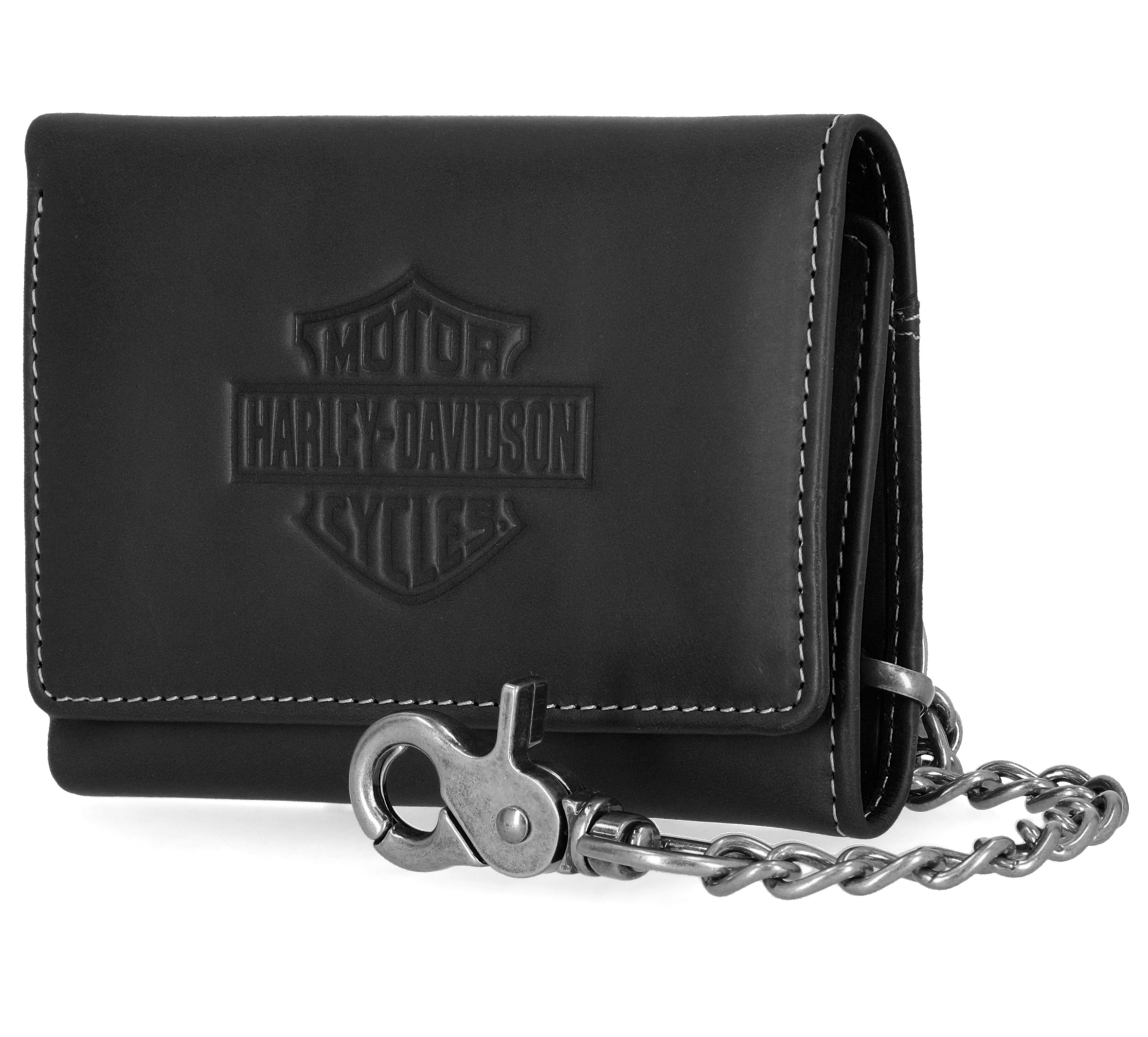 Traditional Bar & Shield Embossed Medium Trifold wallet with Chain