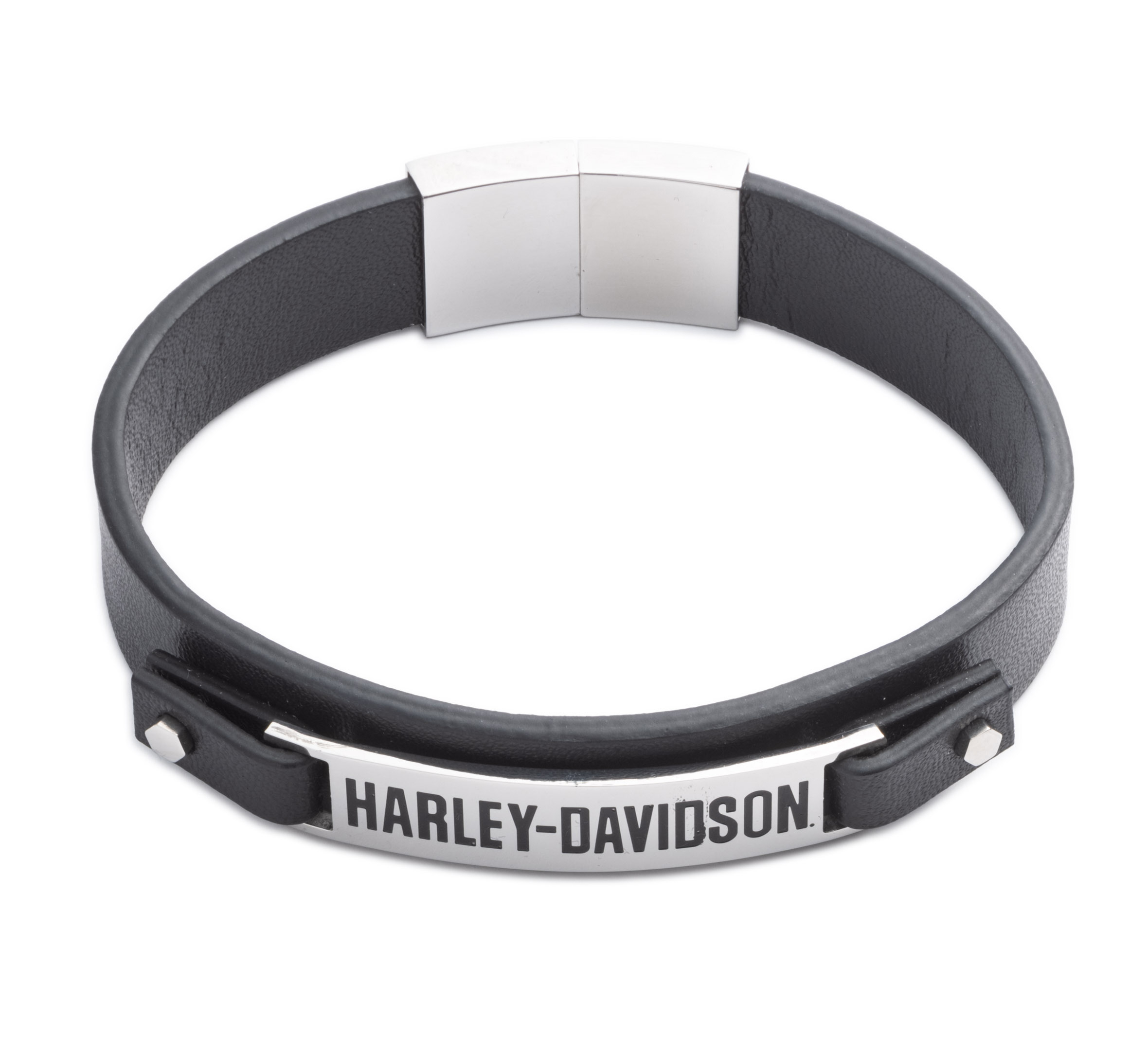 Men's 9" H-D Plate Leather Cuff Bracelet