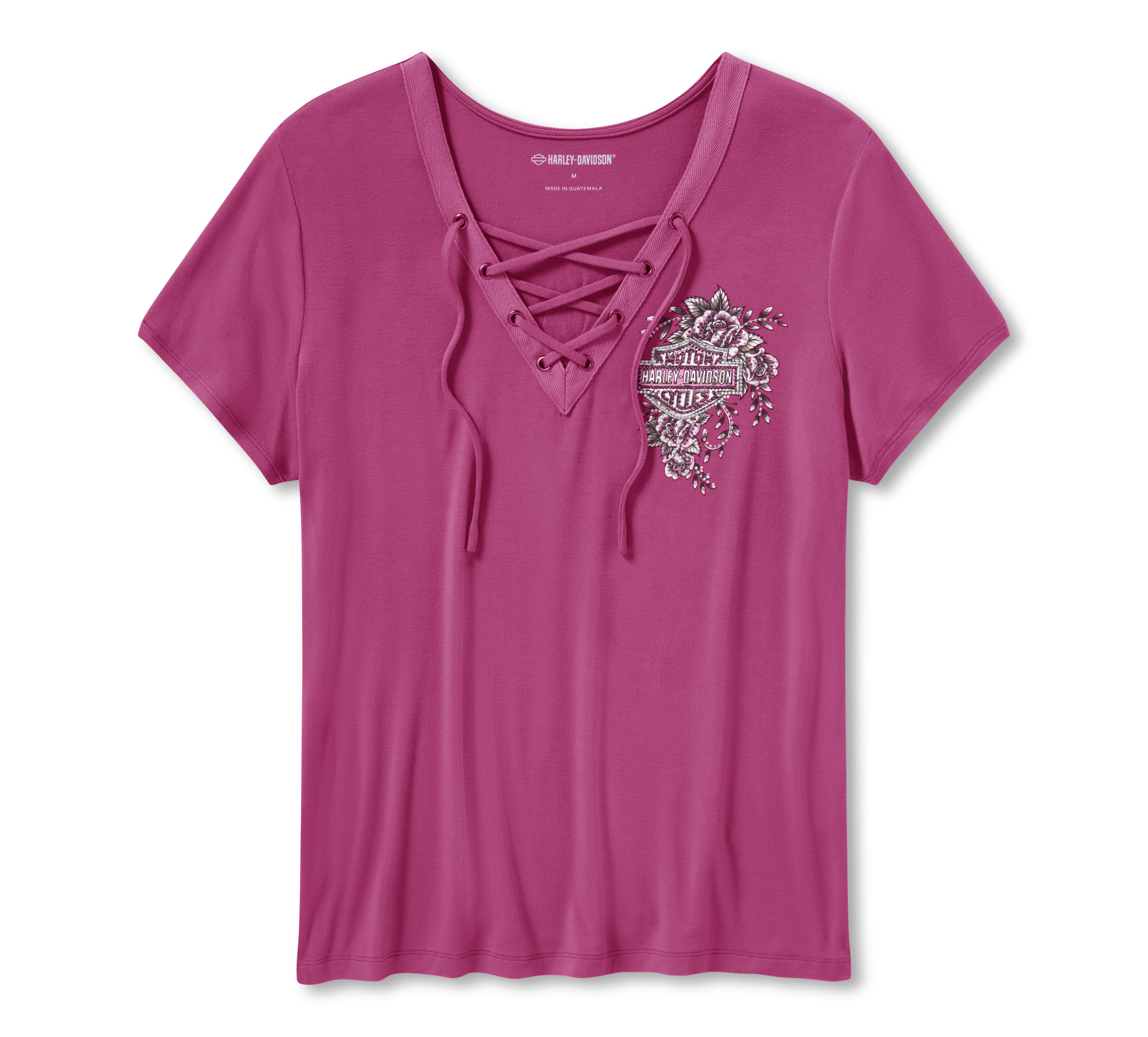 Women's Bling Angel Wings Short Sleeve Laced Front Tee | Harley