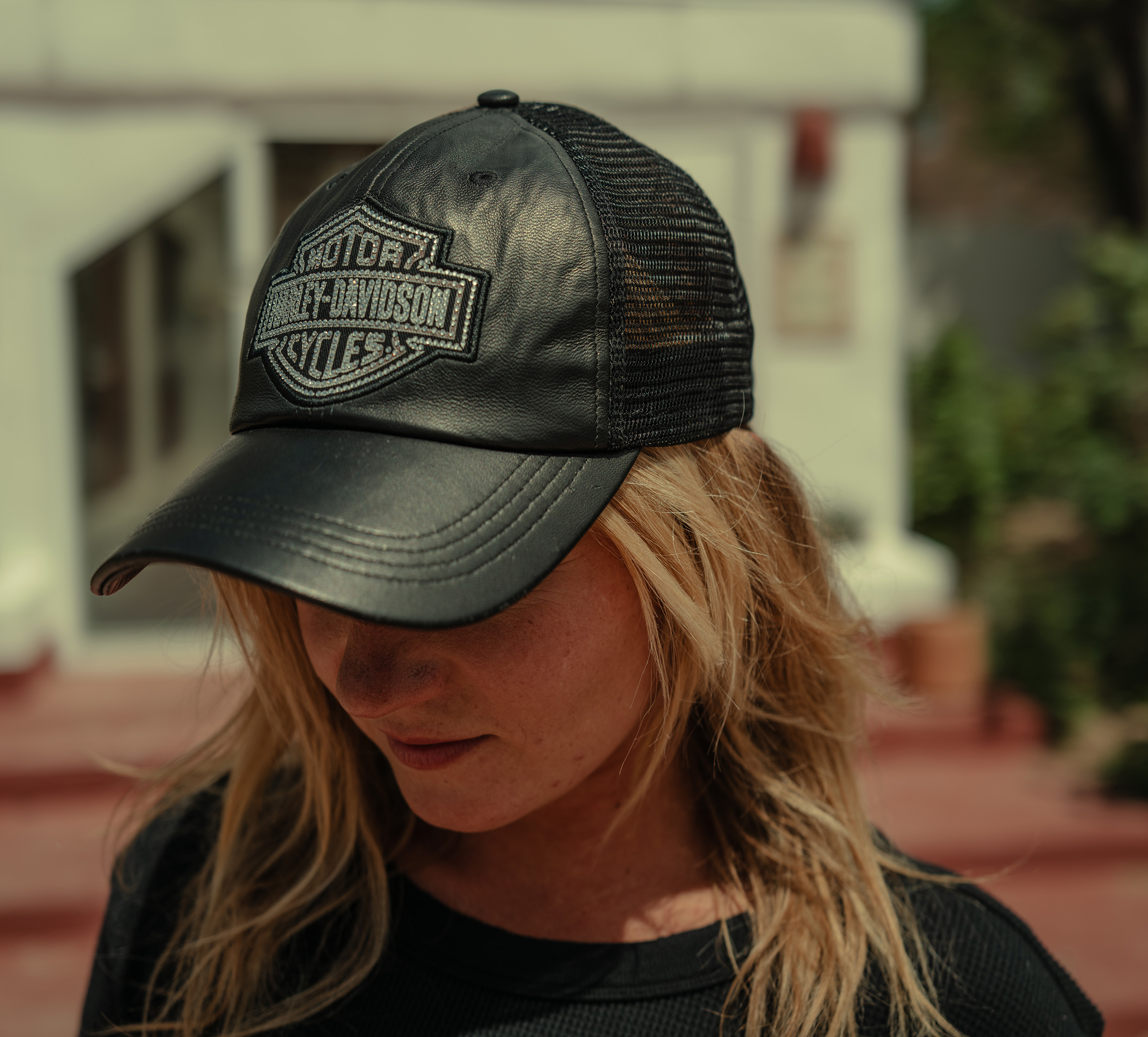 Bling Bar & Shield Leather Trucker Cap