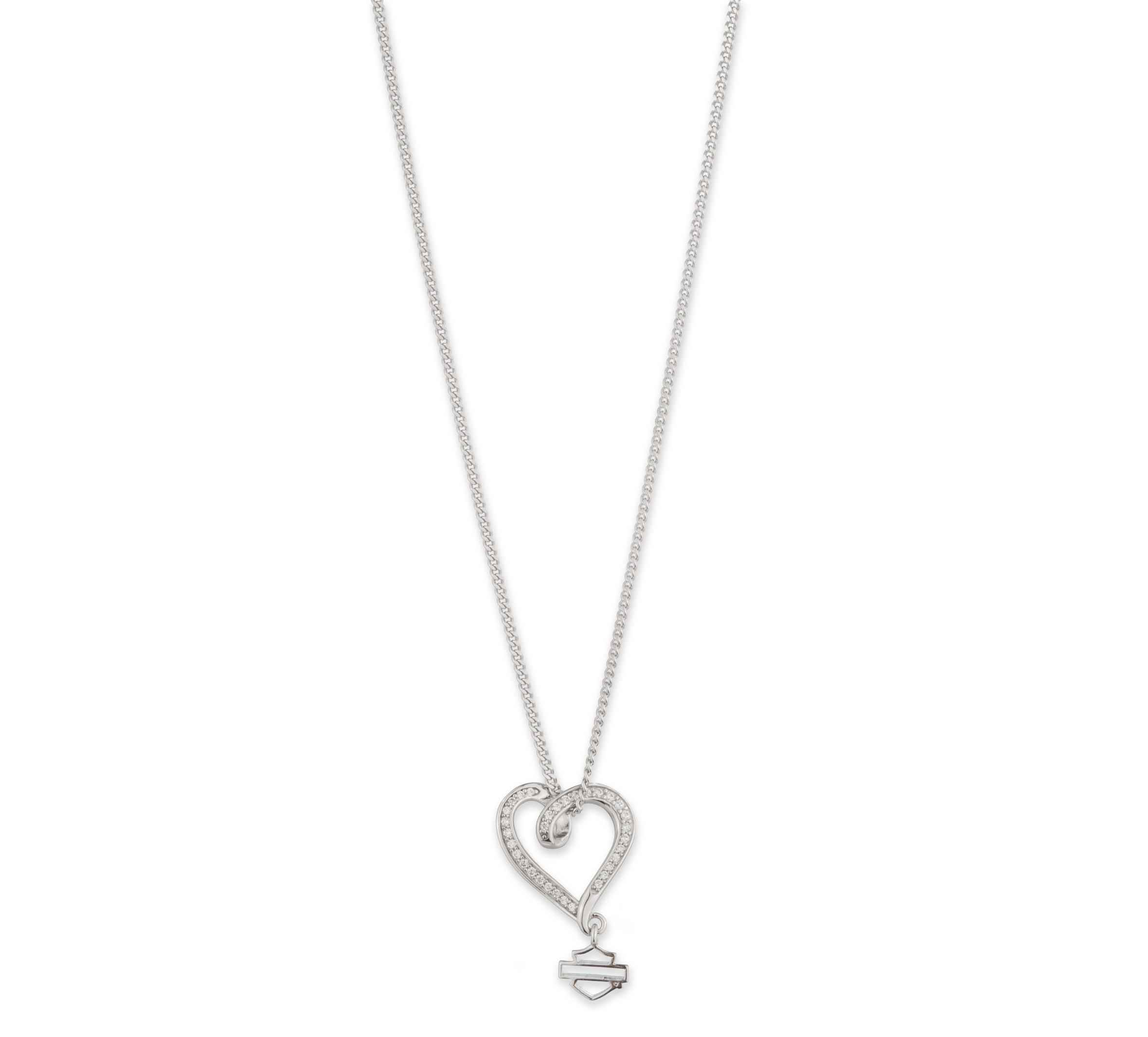 Women's 16" Sterling Silver Open Heart Bar & Shield Charm Pendant