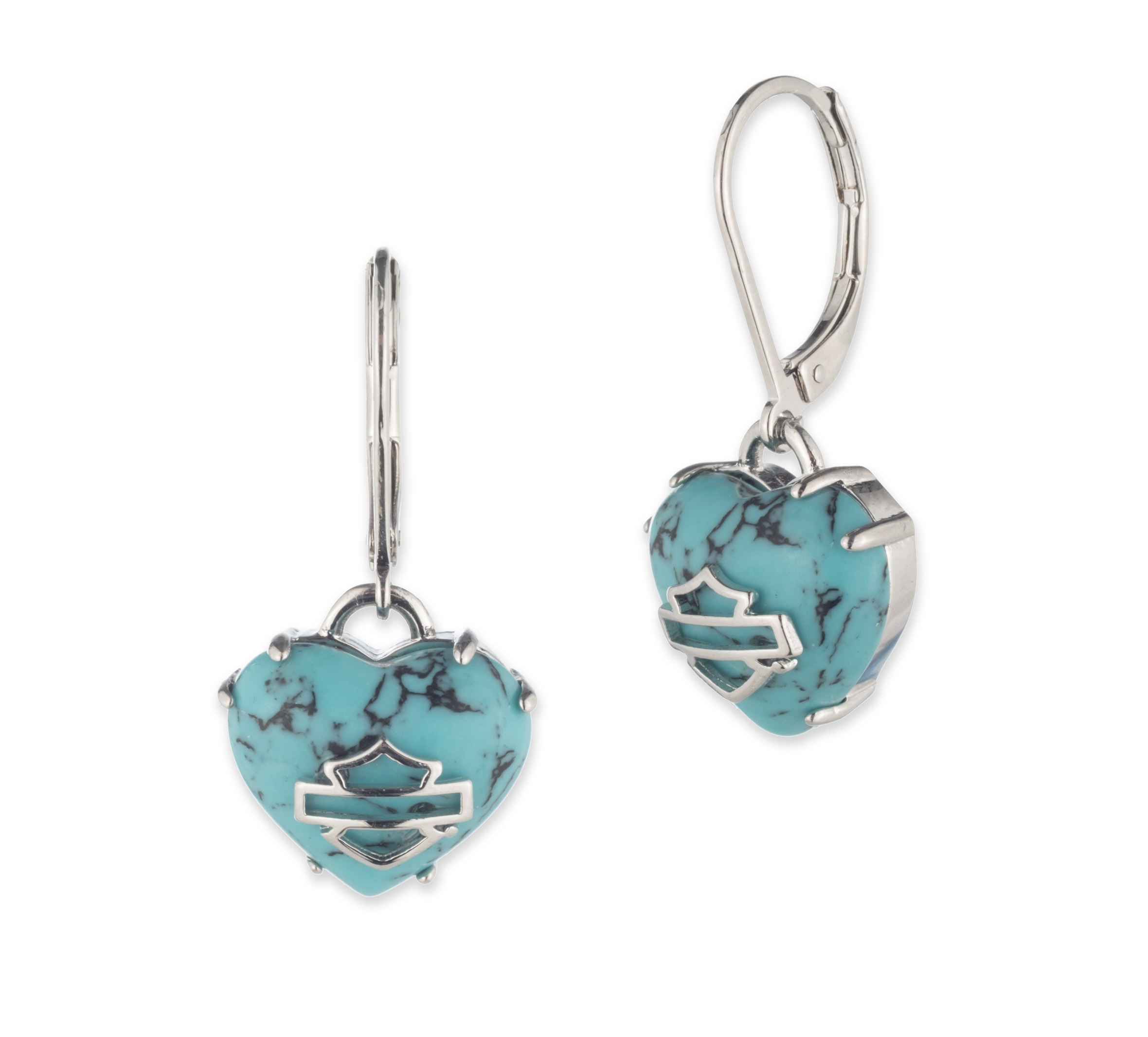 Women's Bar & Shield Turquoise Heart Drop Earrings