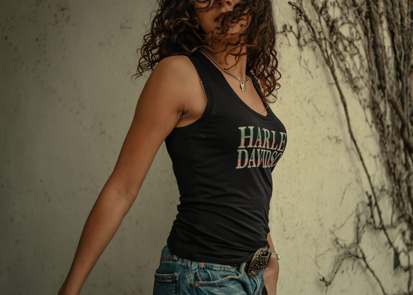 Woman in a Harley-Davidson tank top