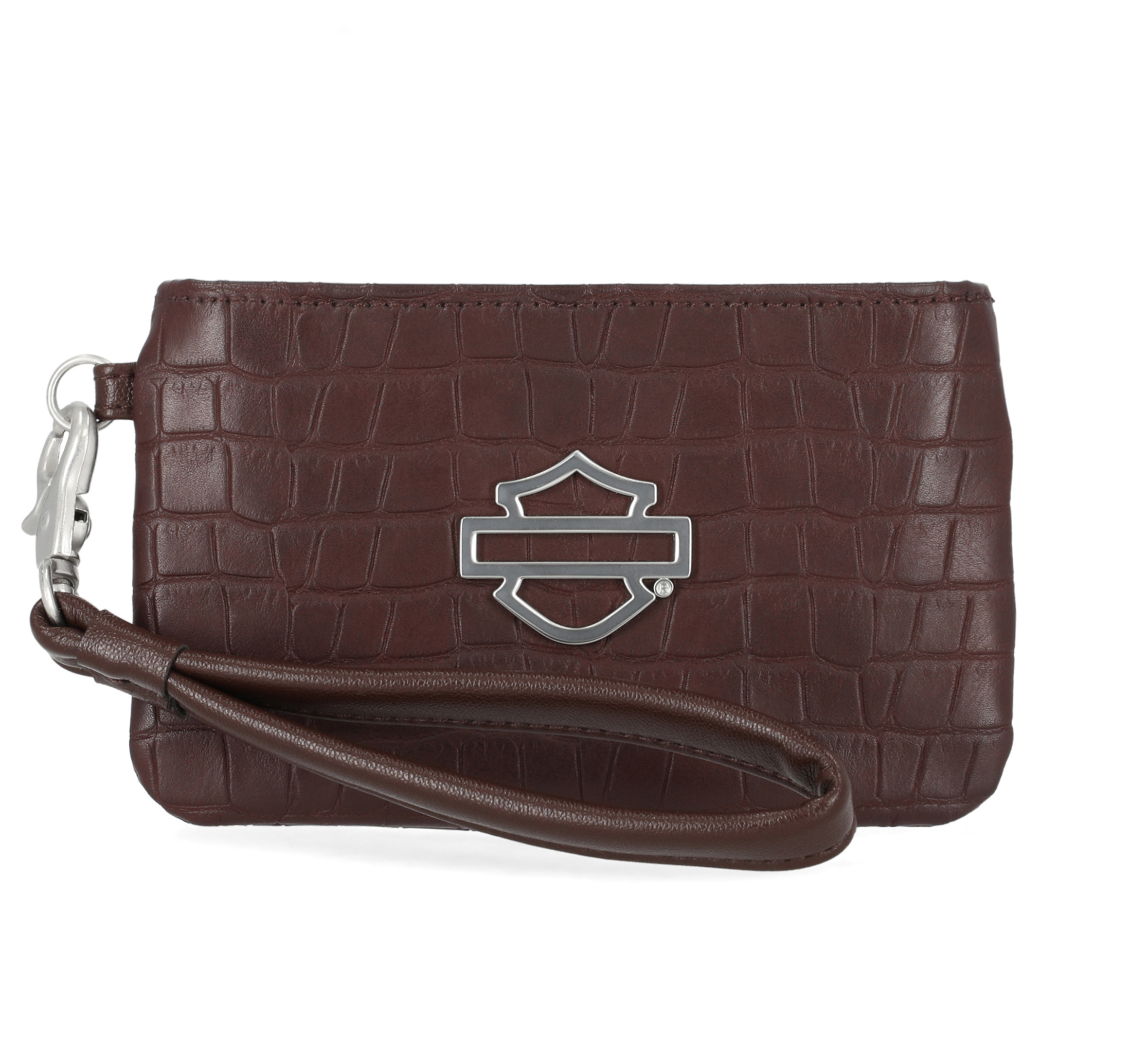 Croco Bar & Shield Coin Case With Wristlet