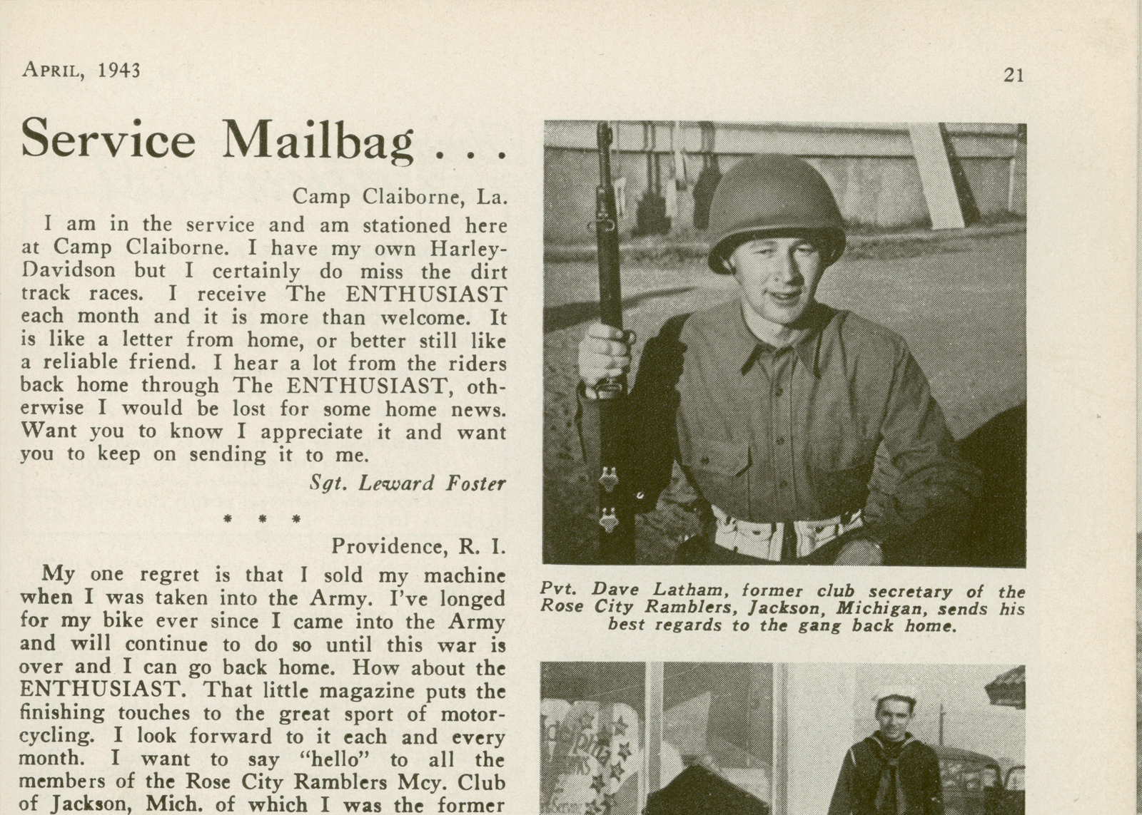 A "Service Mailbag" news clipping tells a story