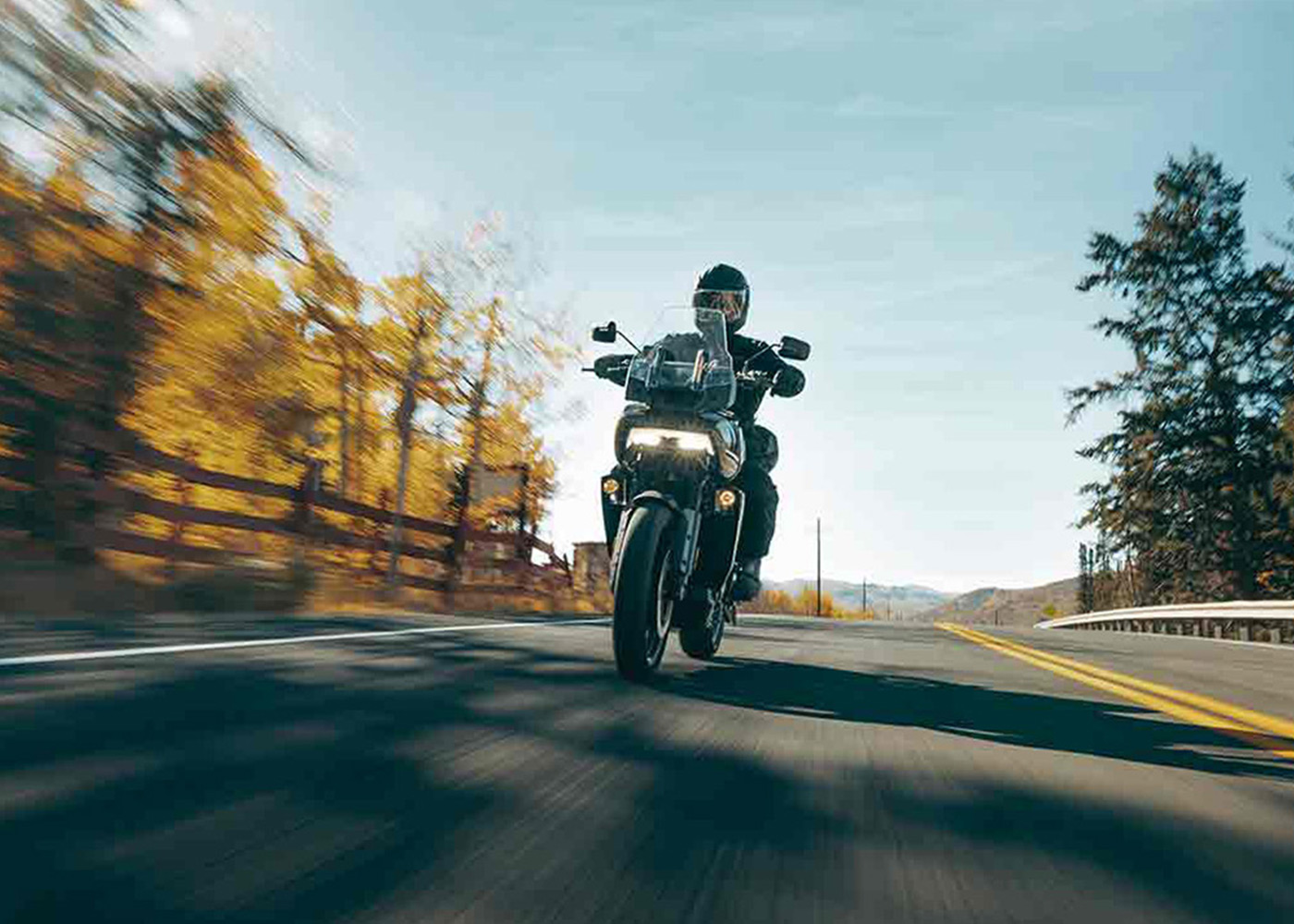 Pan America motorcycle riding on open road