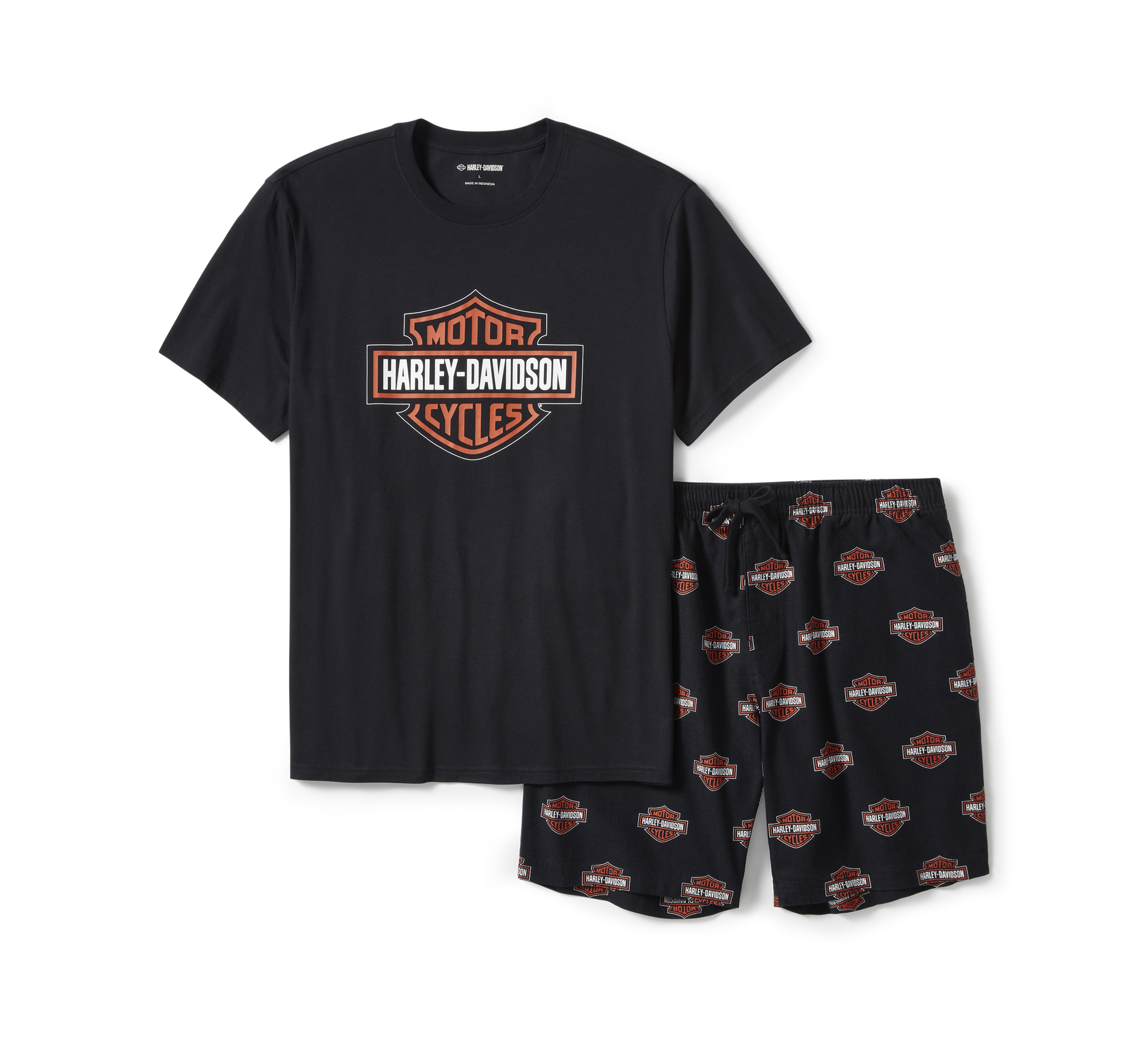 Men's Bar & Shield Print Pajama Shorts Set