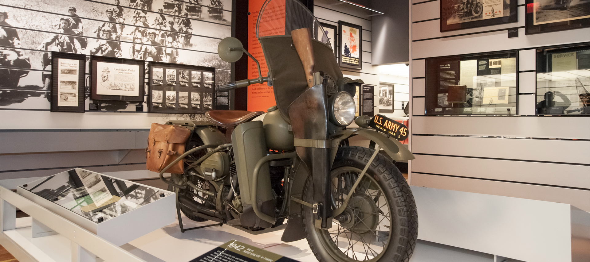 A war-issued Harley-Davidson on display in the H-D Museum