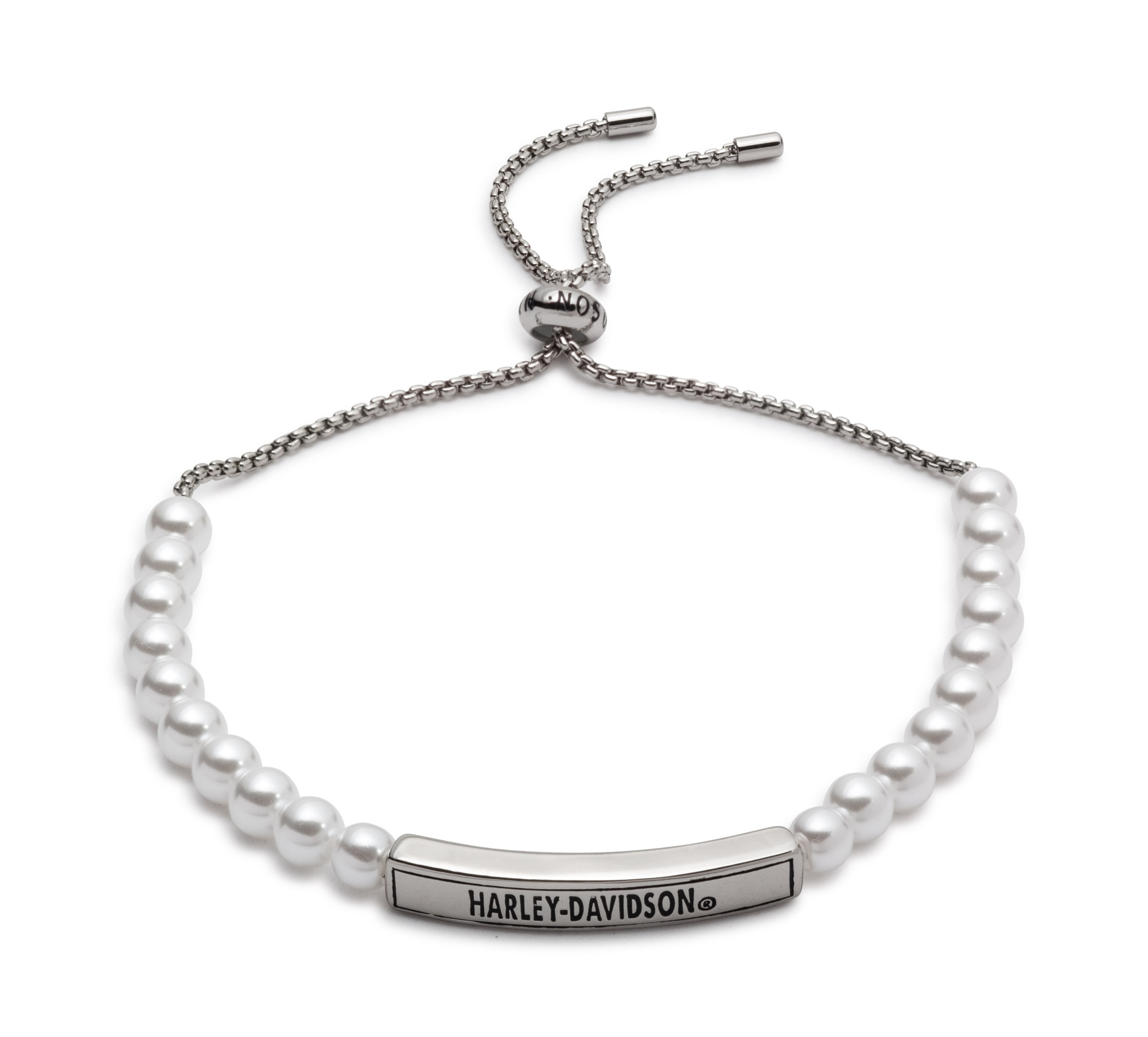 Women's Set of Two Pearl and Metal Beaded Slider Bracelets