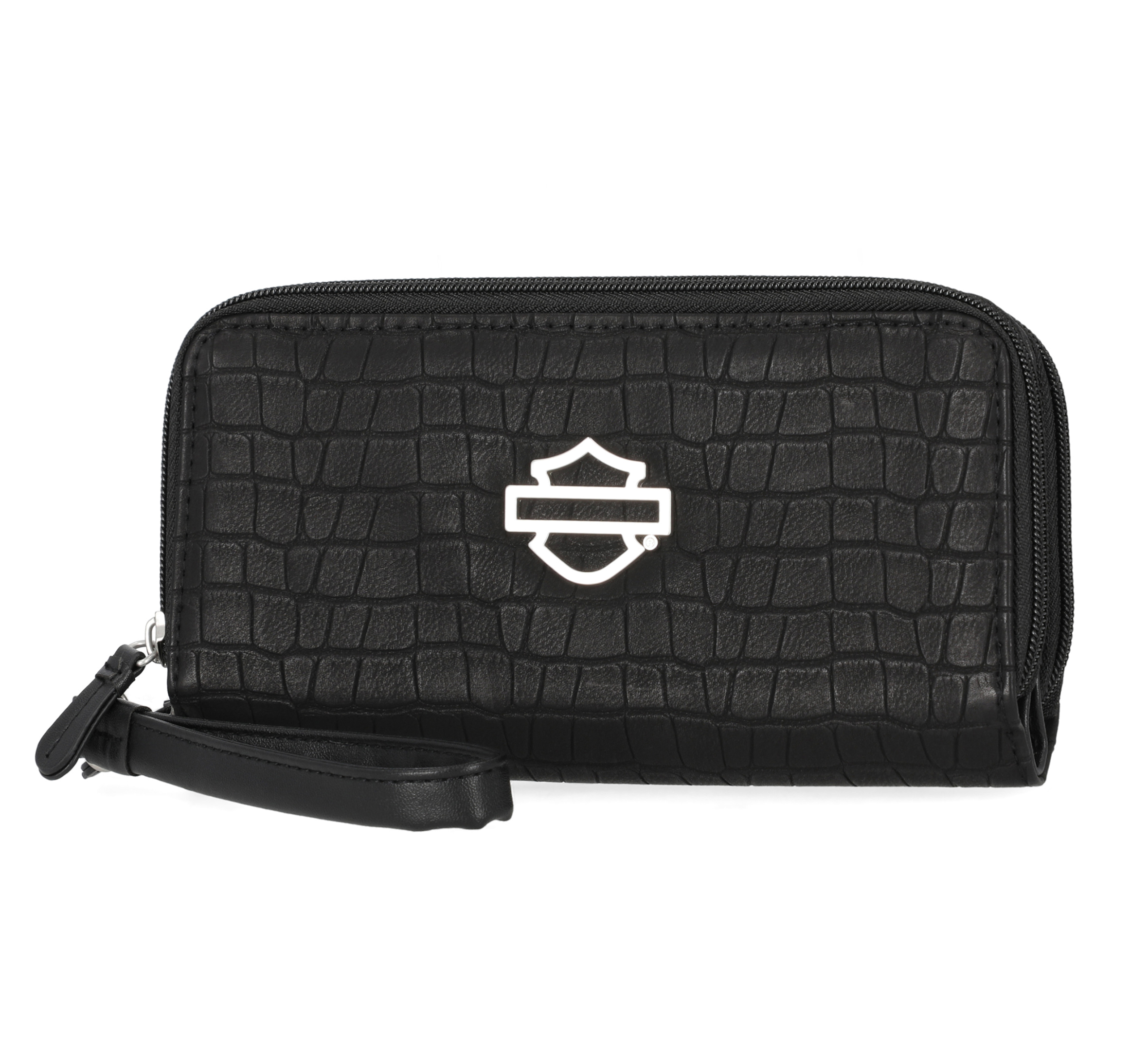 Croco Bar & Shield Zip Around Wristlet