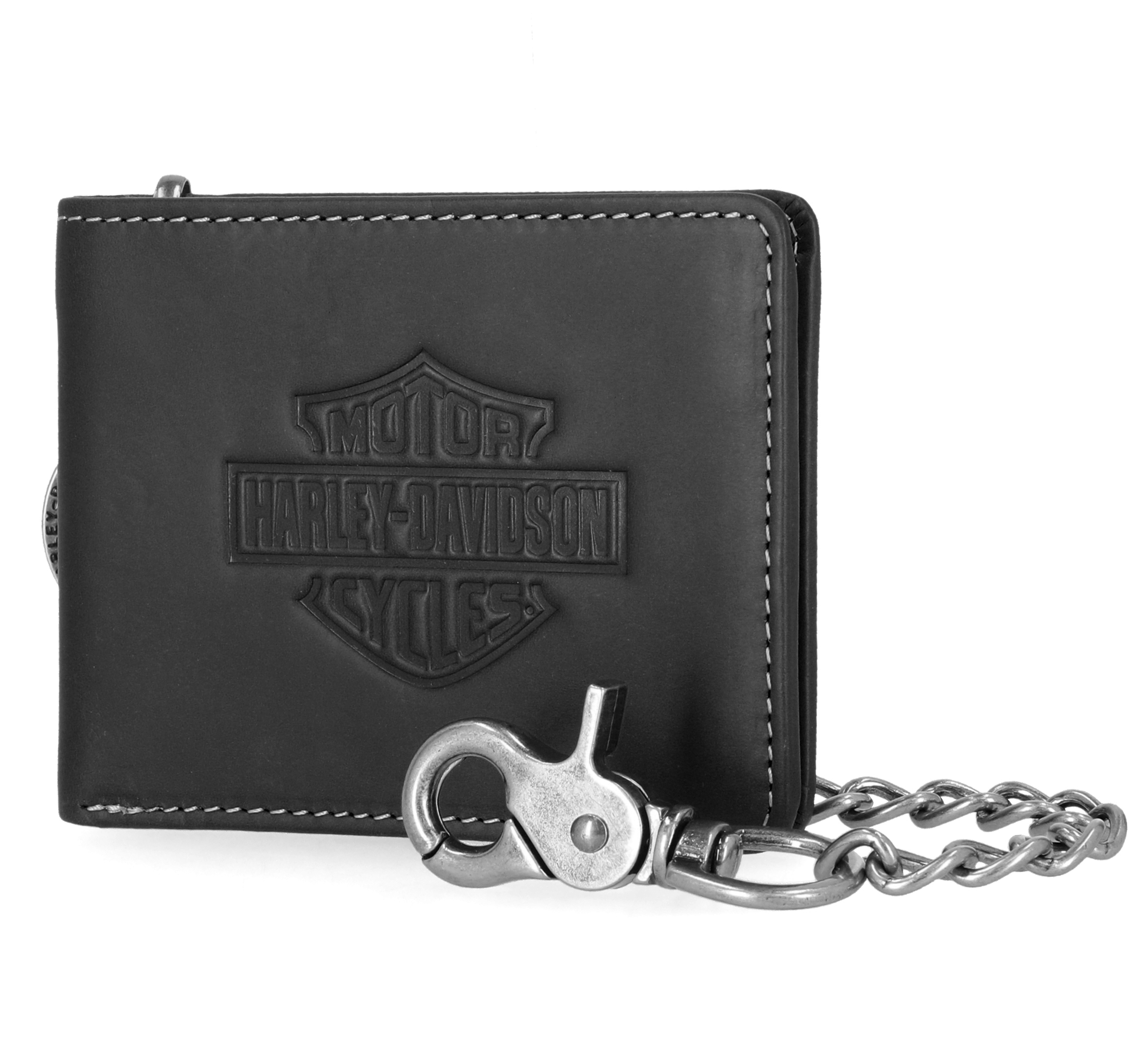 Traditional Bar & Shield Embossed Bifold Wallet with Chain