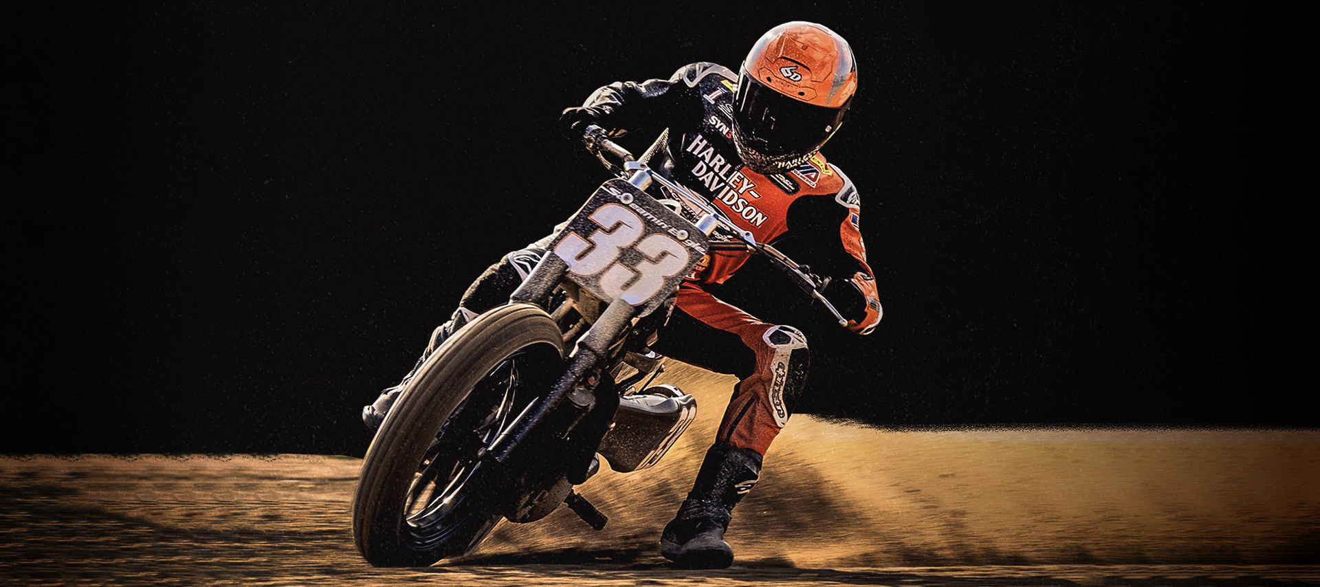 Kyle Wyman on a flat track bike. 