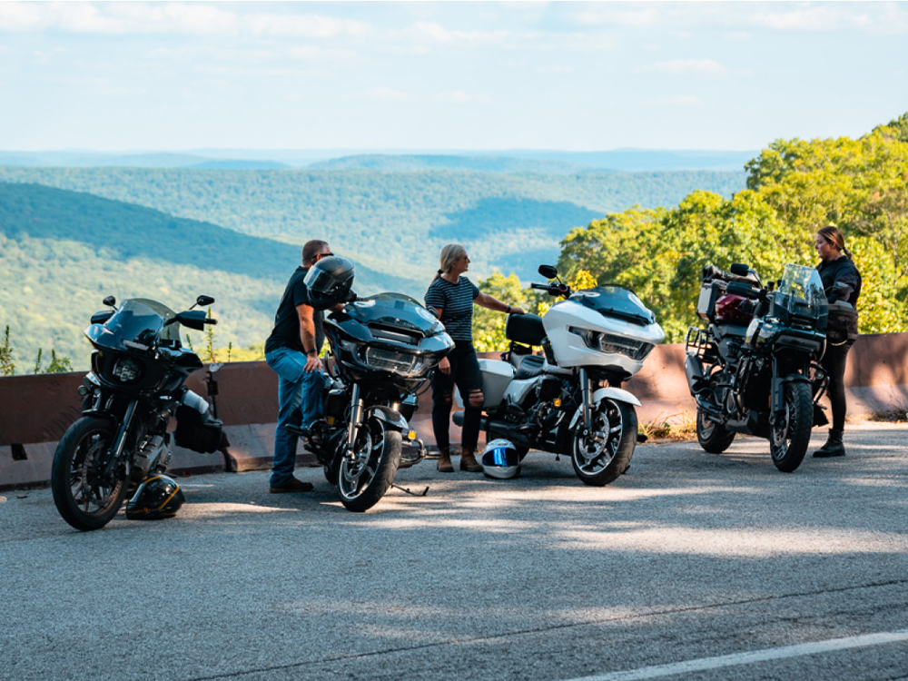 Motorcycle riders have parked on the roadside