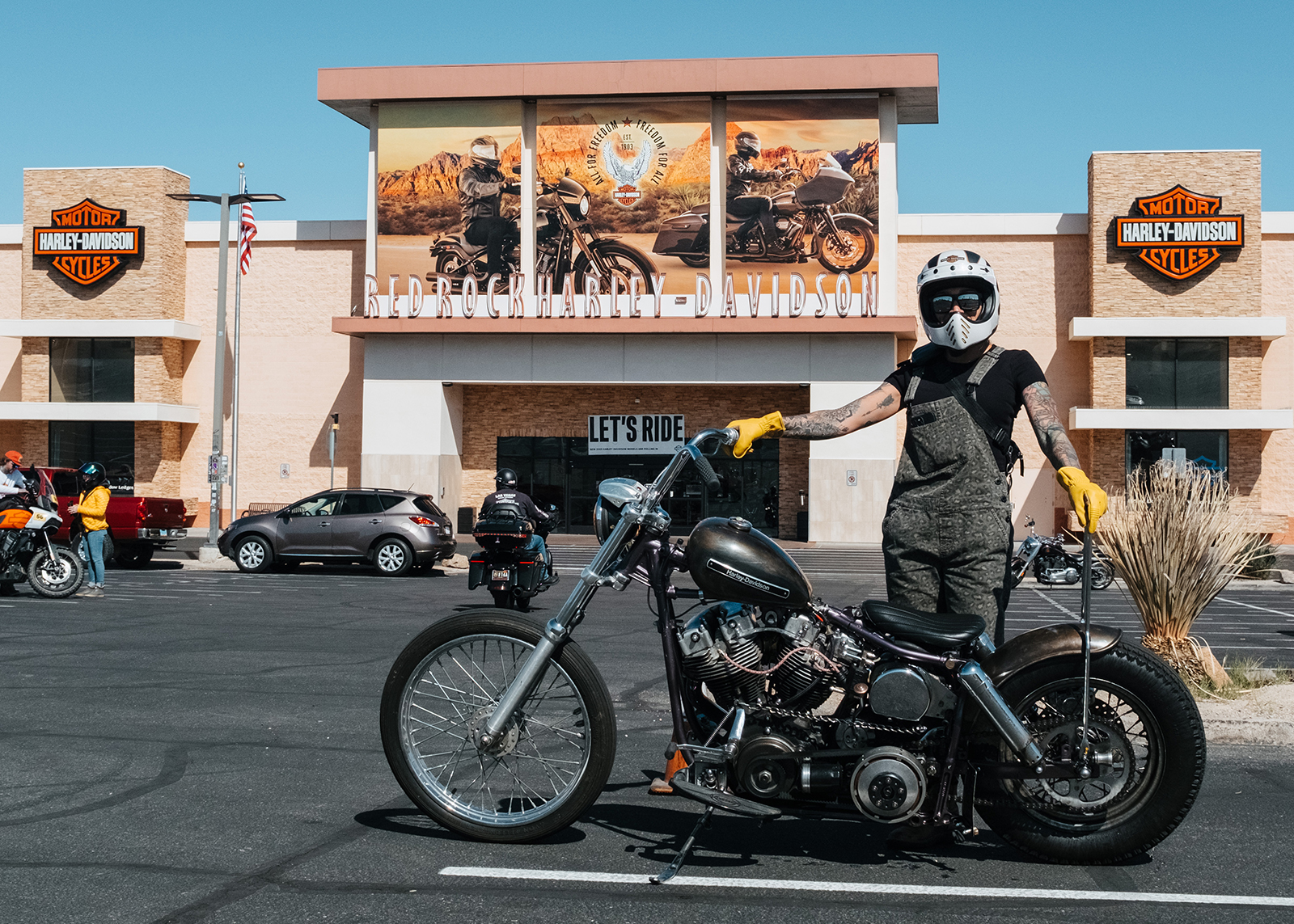 Red Rock’s community marketing manager Brandi Moya poses in the parking lot with her Cone Shovel motorcycle.