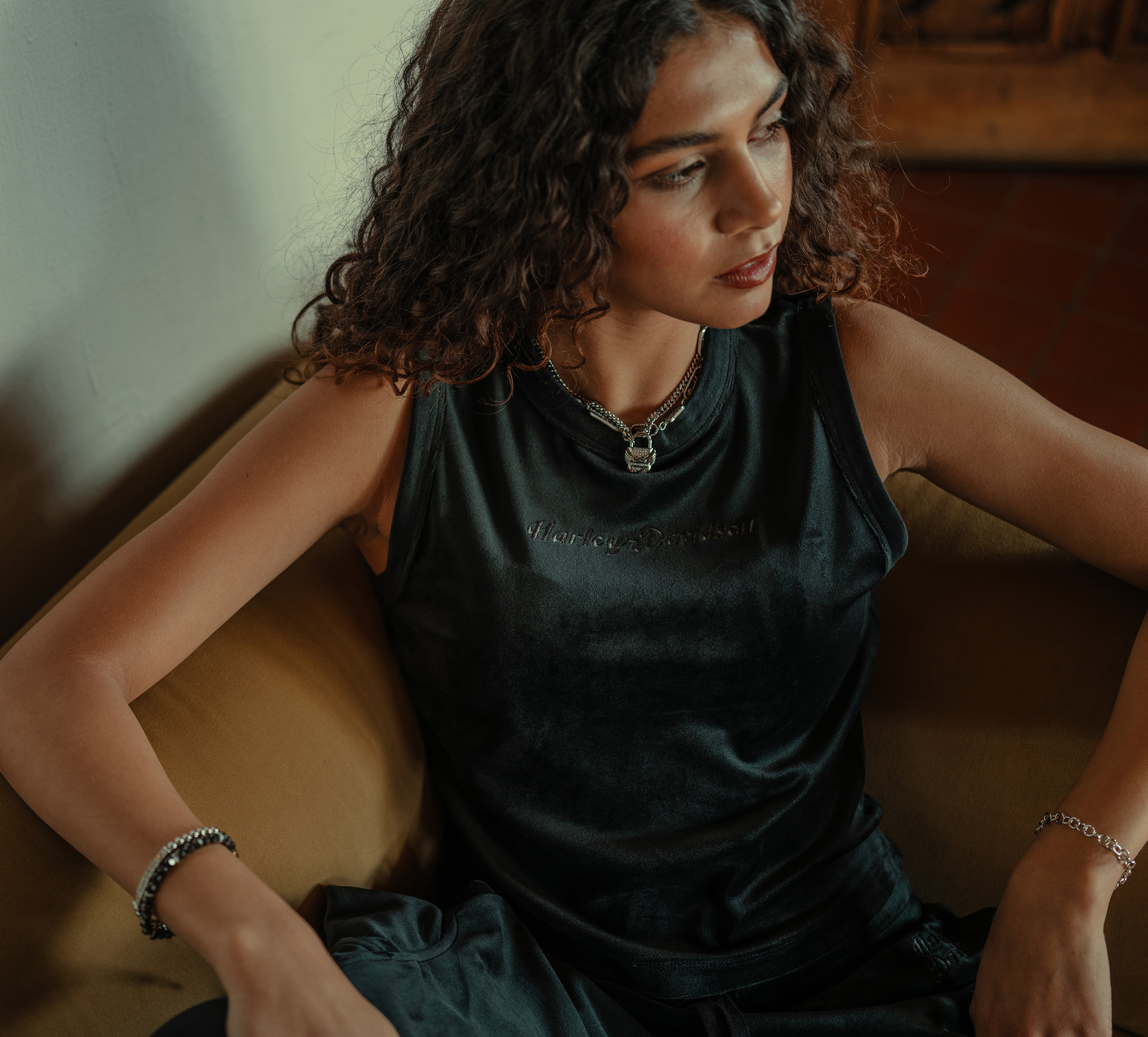 Débardeur en velours à encolure ras du cou