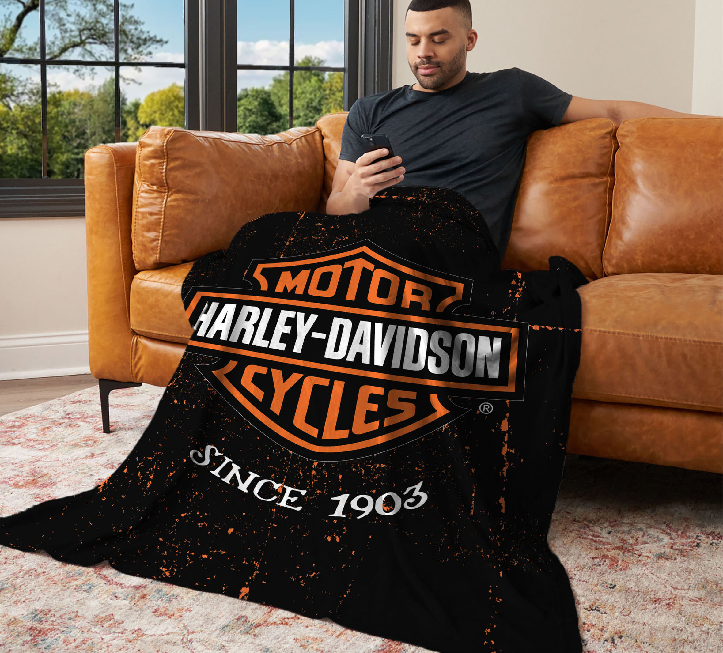 50x60 Bar & Shield Industrial Silk Touch Throw Blanket | Harley