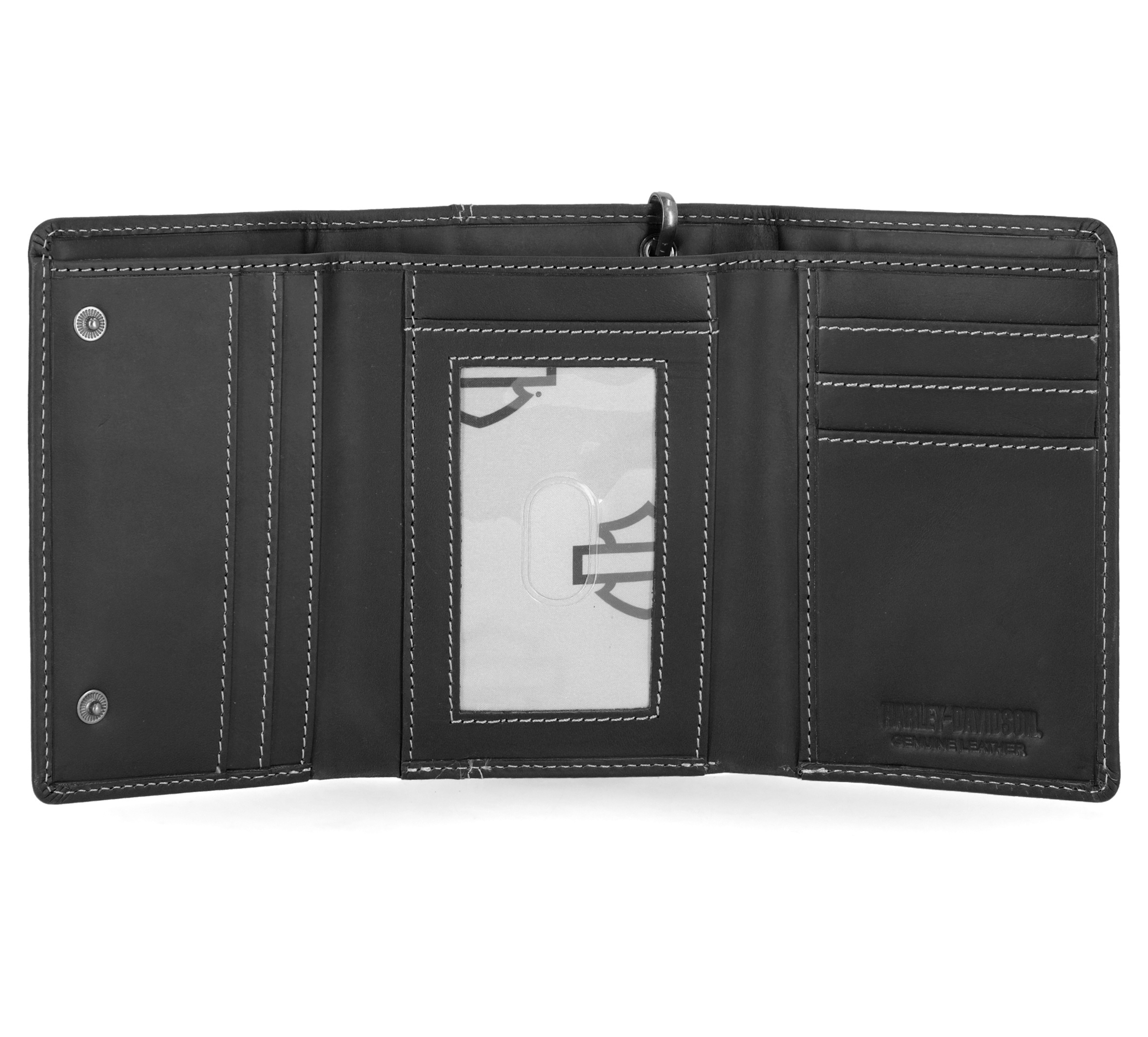 Traditional Bar & Shield Embossed Medium Trifold wallet with Chain