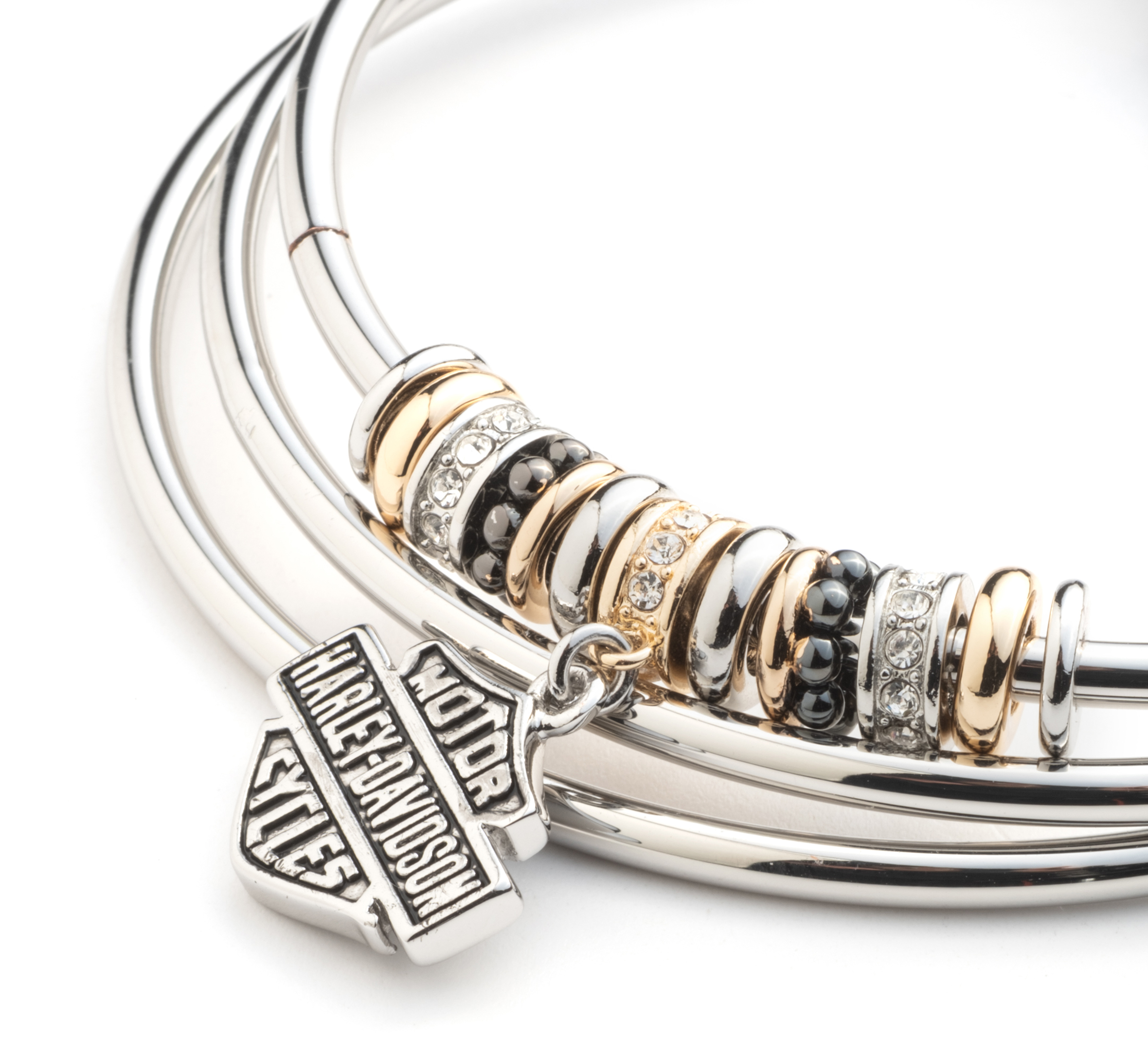 Women's 3 Piece Bar & Shield Charm Bangle Set
