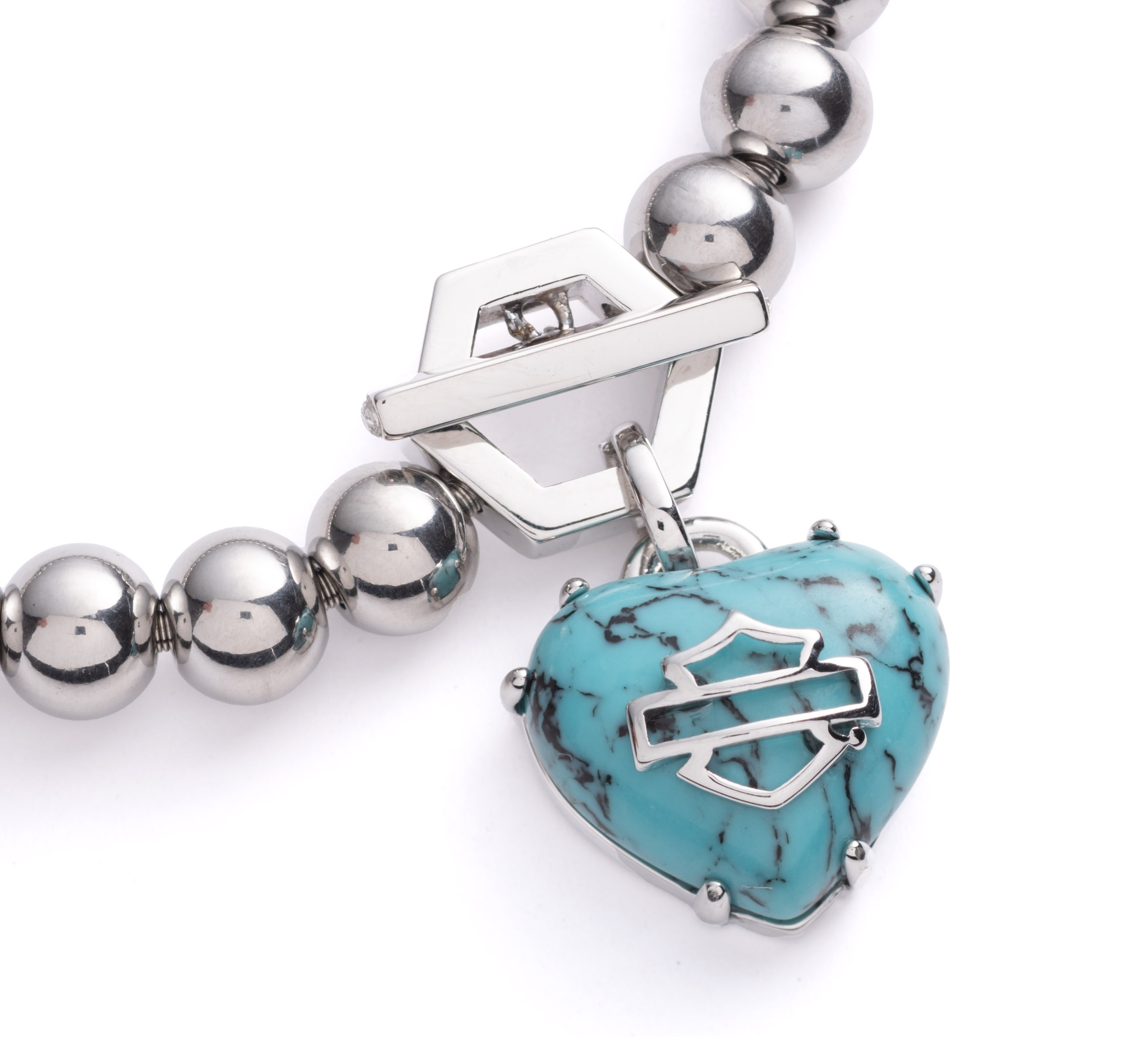 Women's Turquoise Bar & Shield Heart Beaded Strech Bracelet